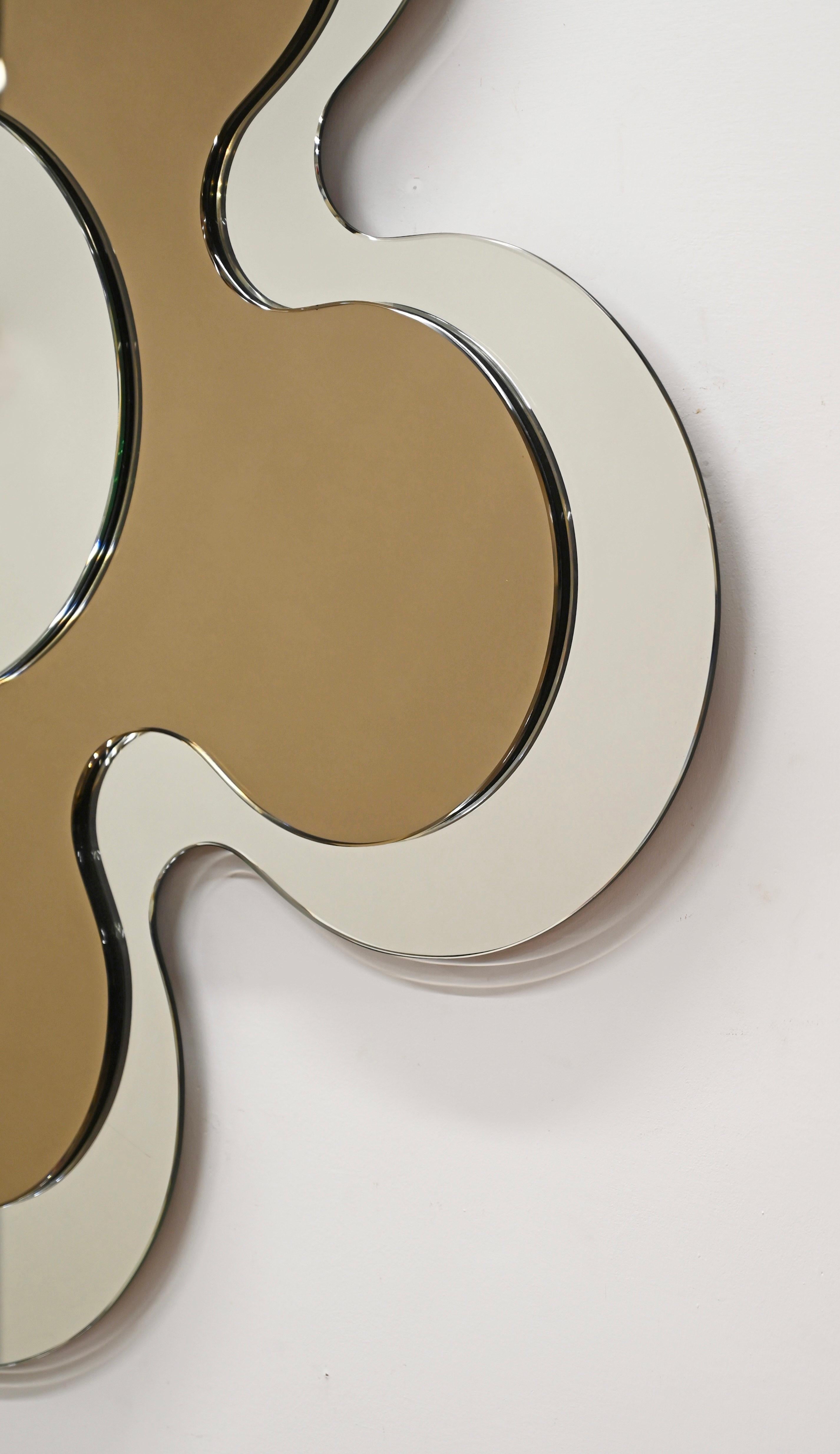 Grand miroir à fleurs par Crystal Art, miroir triple couleur bronze, Italie, années 1970 en vente 4