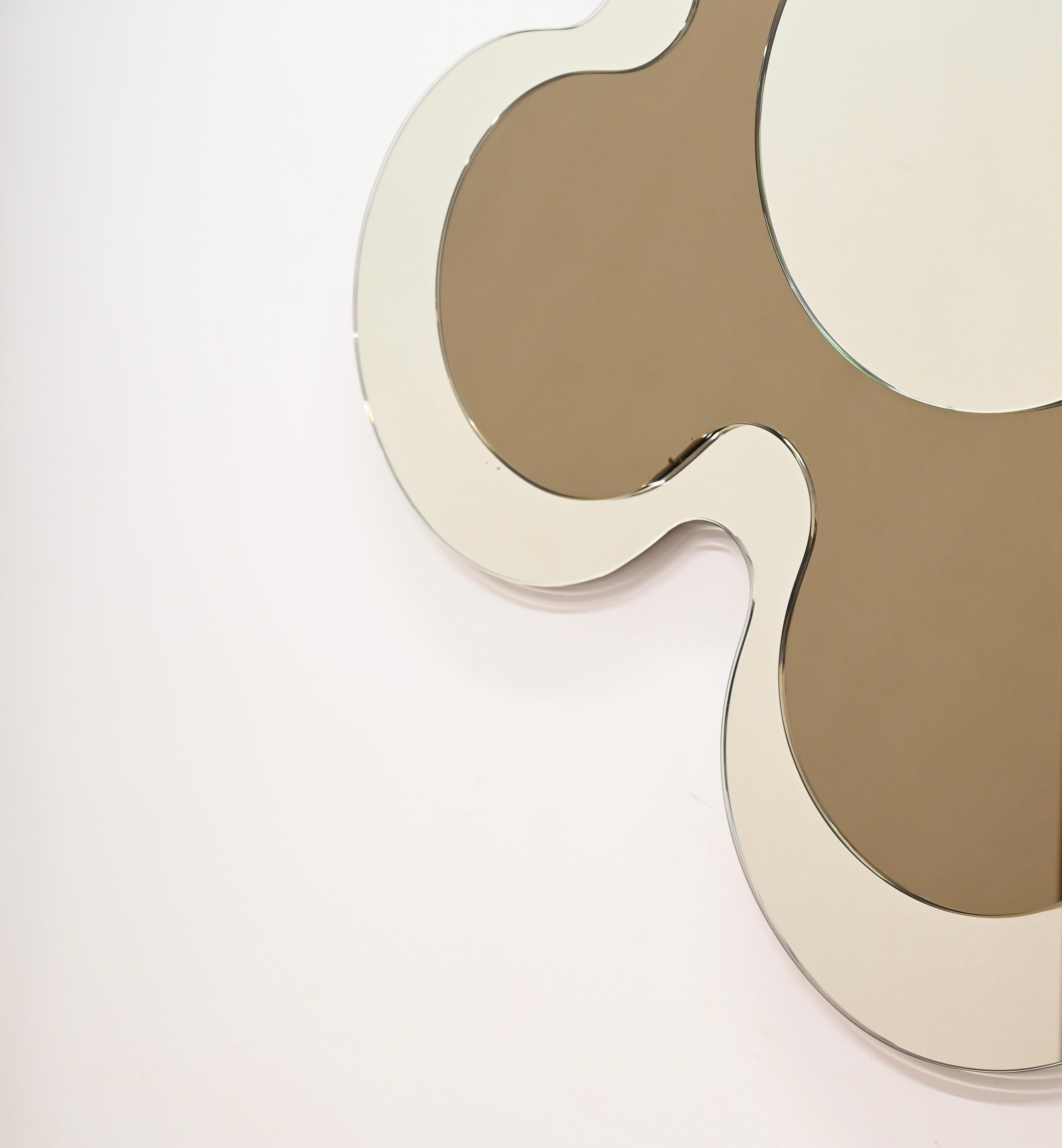 Grand miroir à fleurs par Crystal Art, miroir triple couleur bronze, Italie, années 1970 en vente 1