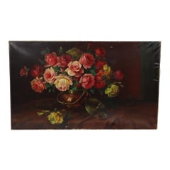 Großes Blumengemälde Stillleben Rosen Öl auf Leinwand 100x60cm