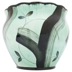 Large Flower Pot Black & Green Art Deco Vase by Ilse Claesson, Rörstrand, 1930s