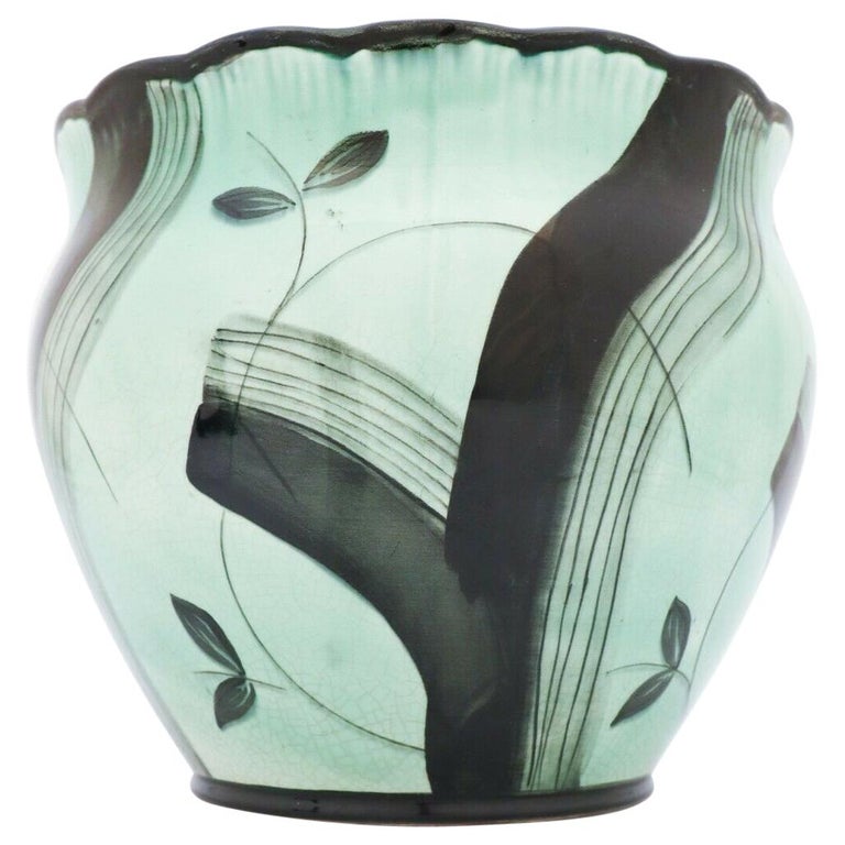 Large Flower Pot Black and Green Art Deco Vase by Ilse Claesson, Rörstrand,  1930s For Sale at 1stDibs