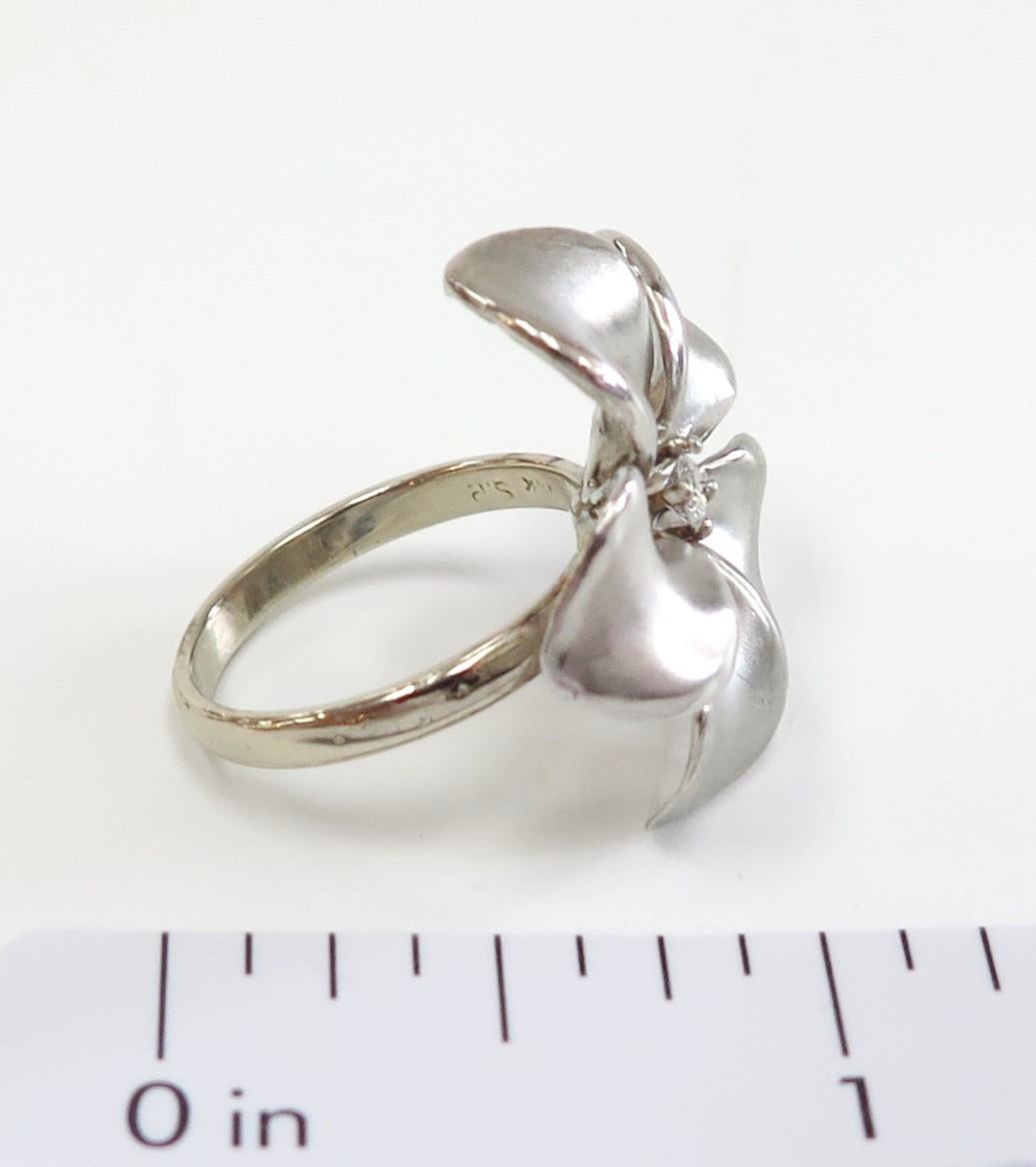 Large Flower Ring with Center Diamond / 14 Karat White Gold 5