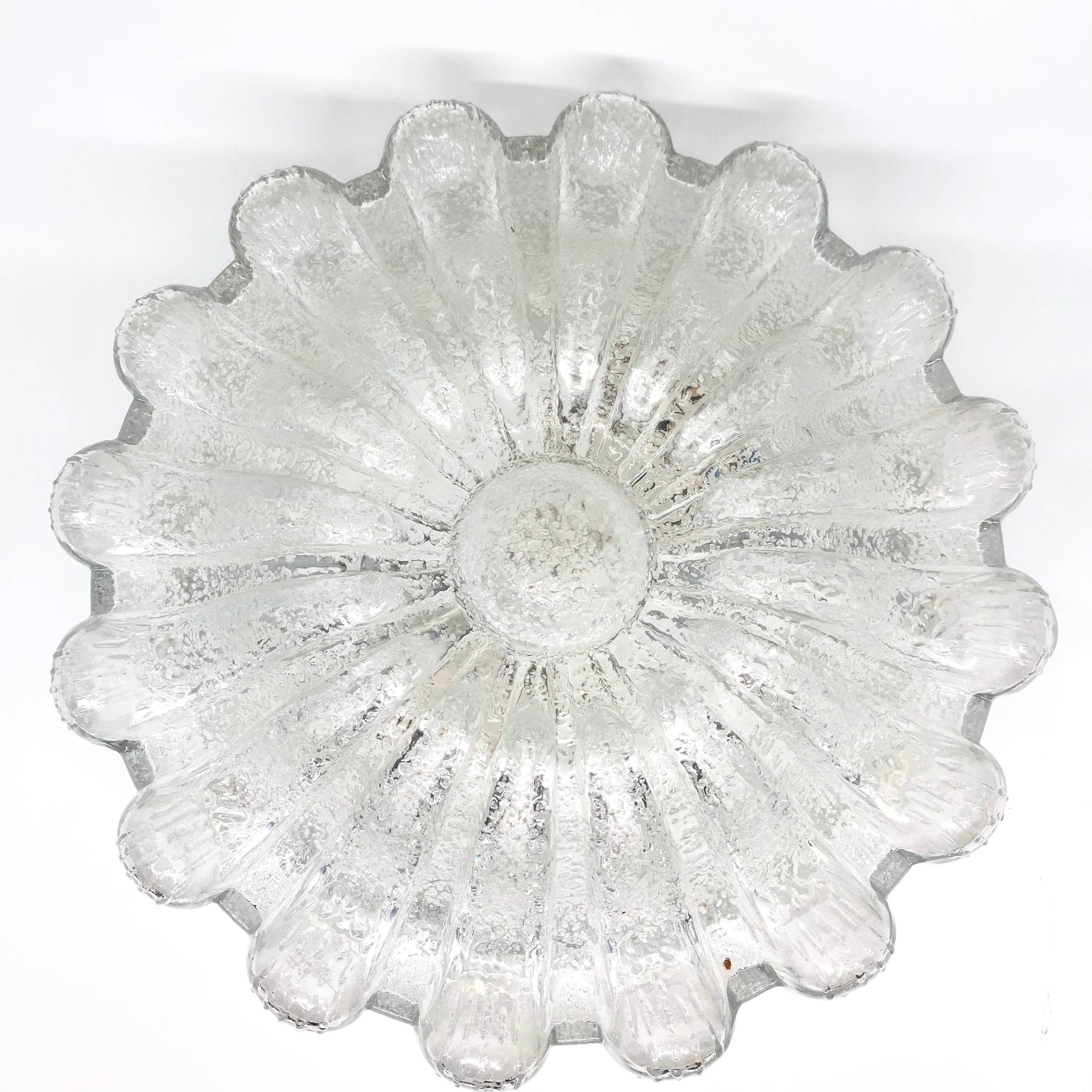 Mid-Century Modern Large Flower Shape Glass Flush mount by Limburg, Germany, 1960s