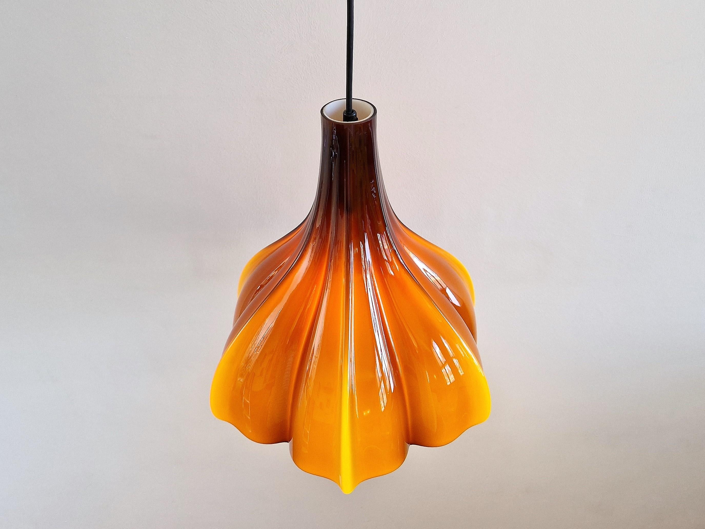 Mid-20th Century Large Flower Shaped Brown Glass Pendant Lamp by Peill & Putzler, Germany 1960's