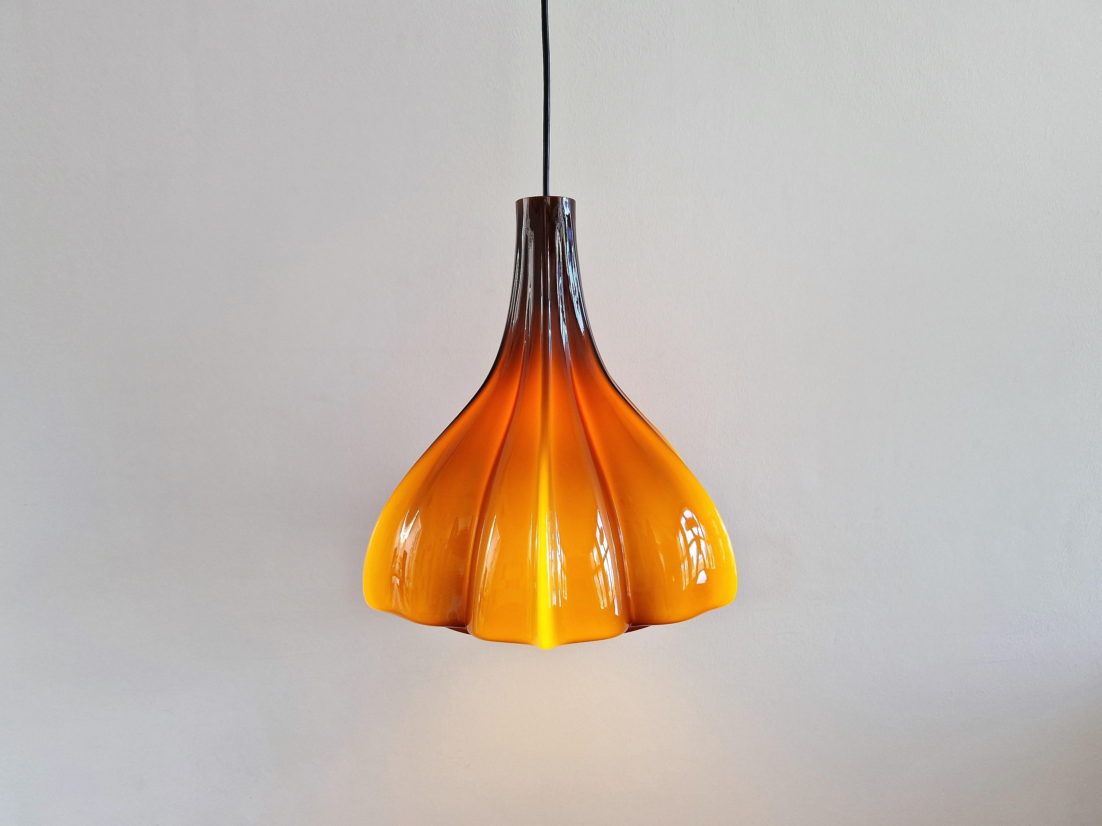 Murano Glass Large Flower Shaped Brown Glass Pendant Lamp by Peill & Putzler, Germany 1960's