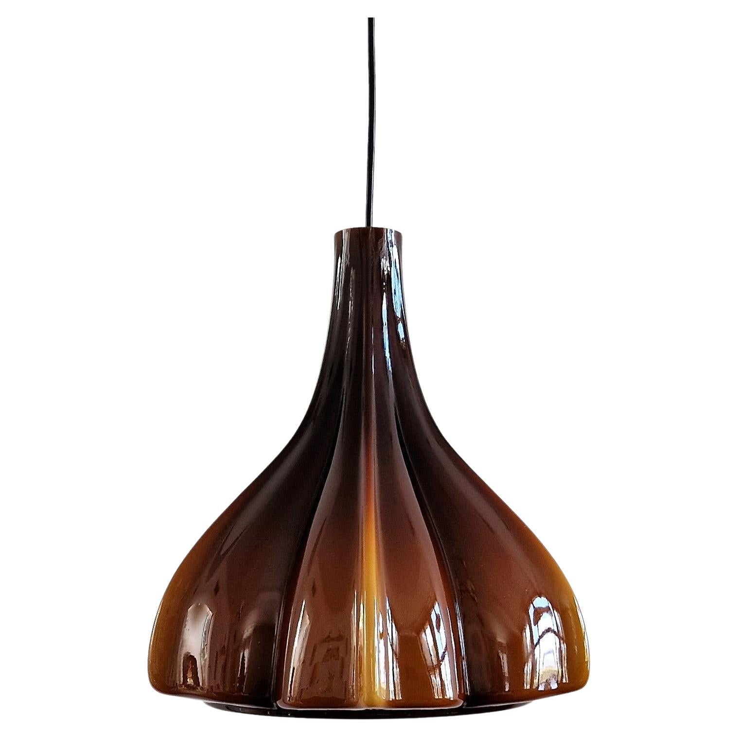 Large Flower Shaped Brown Glass Pendant Lamp by Peill & Putzler, Germany 1960's