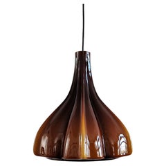 Vintage Large Flower Shaped Brown Glass Pendant Lamp by Peill & Putzler, Germany 1960's