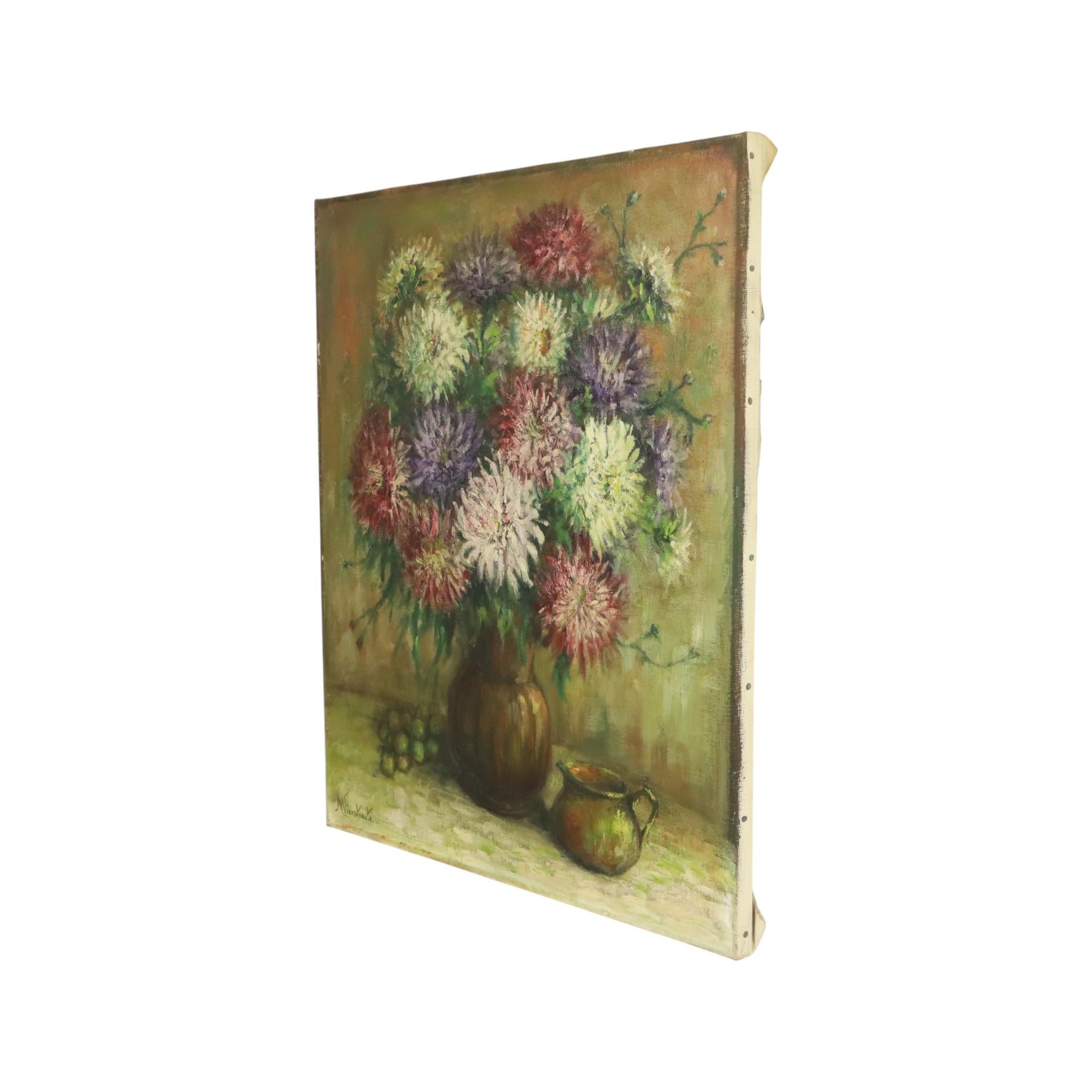 Großes Blumenstillleben, Gemälde Dahlien, signiert M. Vierstraete im Angebot 3