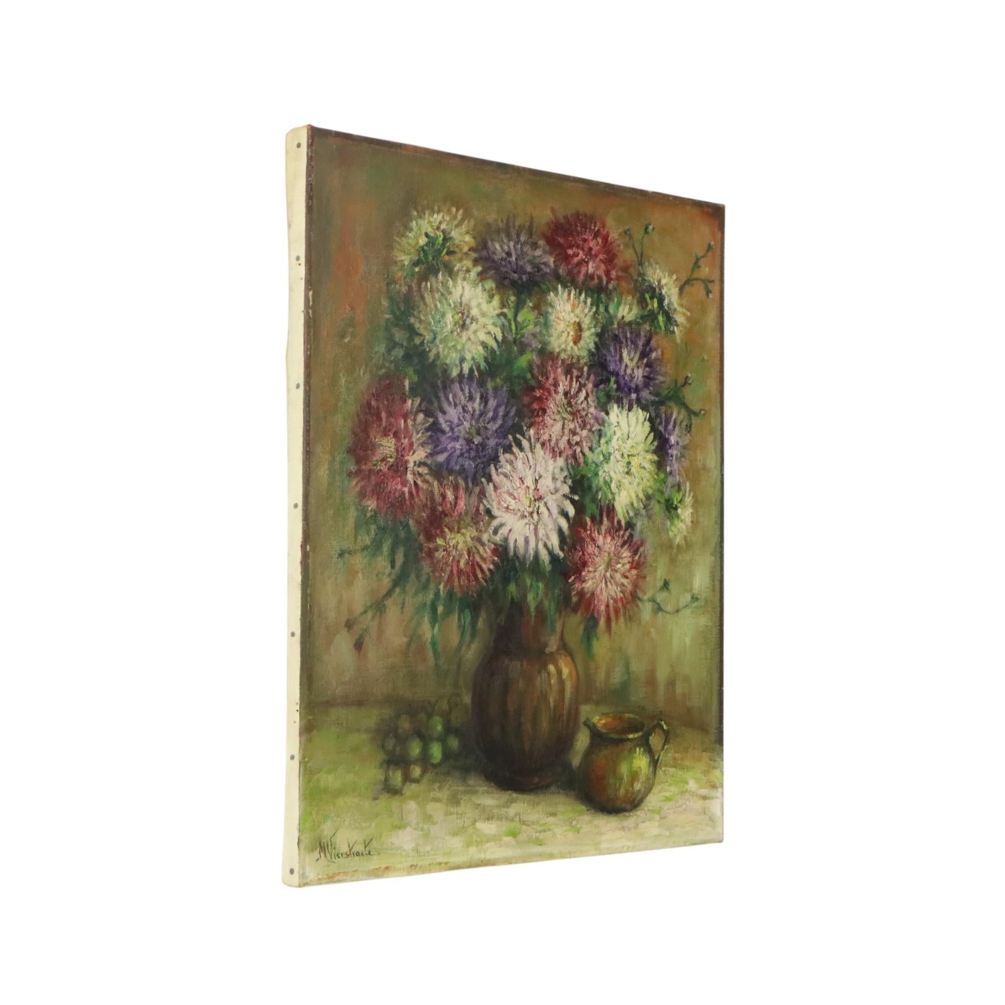Großes Blumenstillleben, Gemälde Dahlien, signiert M. Vierstraete im Angebot 5