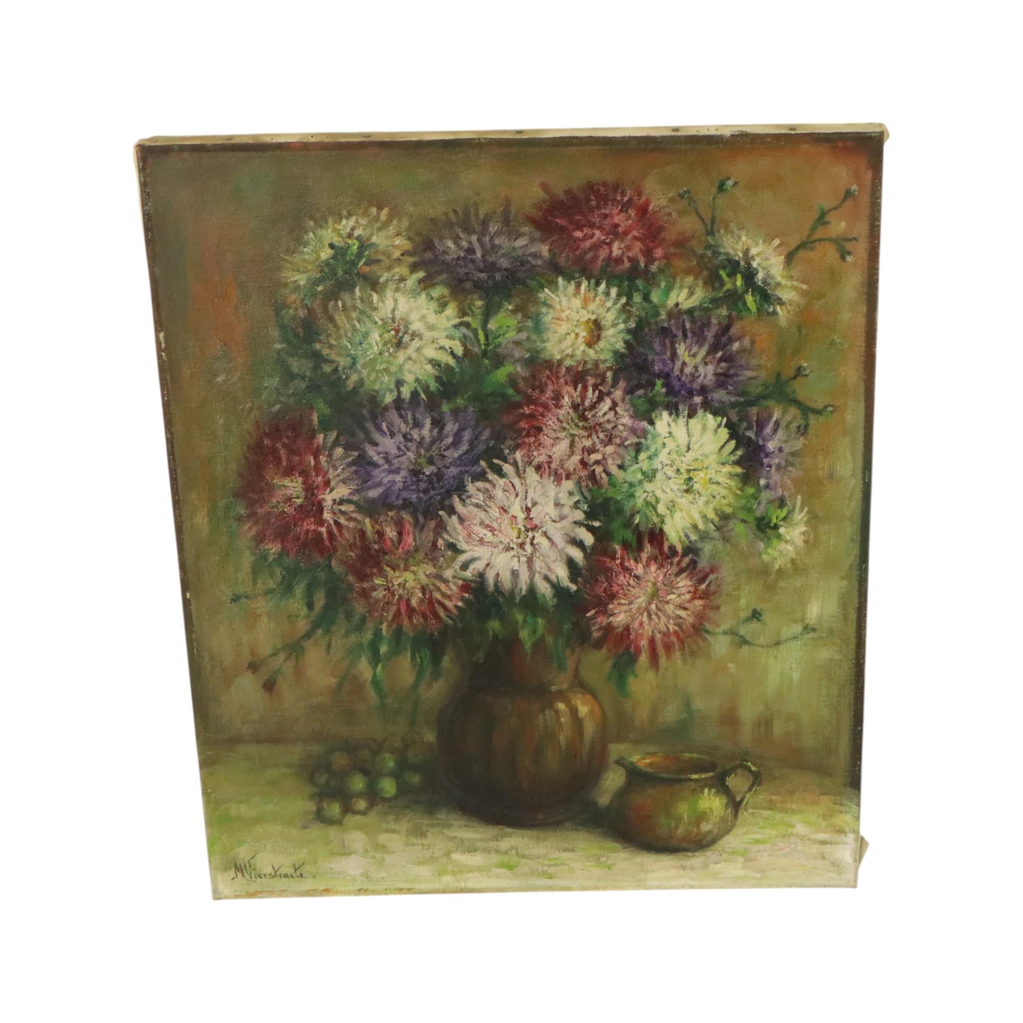Großes Blumenstillleben, Gemälde Dahlien, signiert M. Vierstraete im Angebot 6