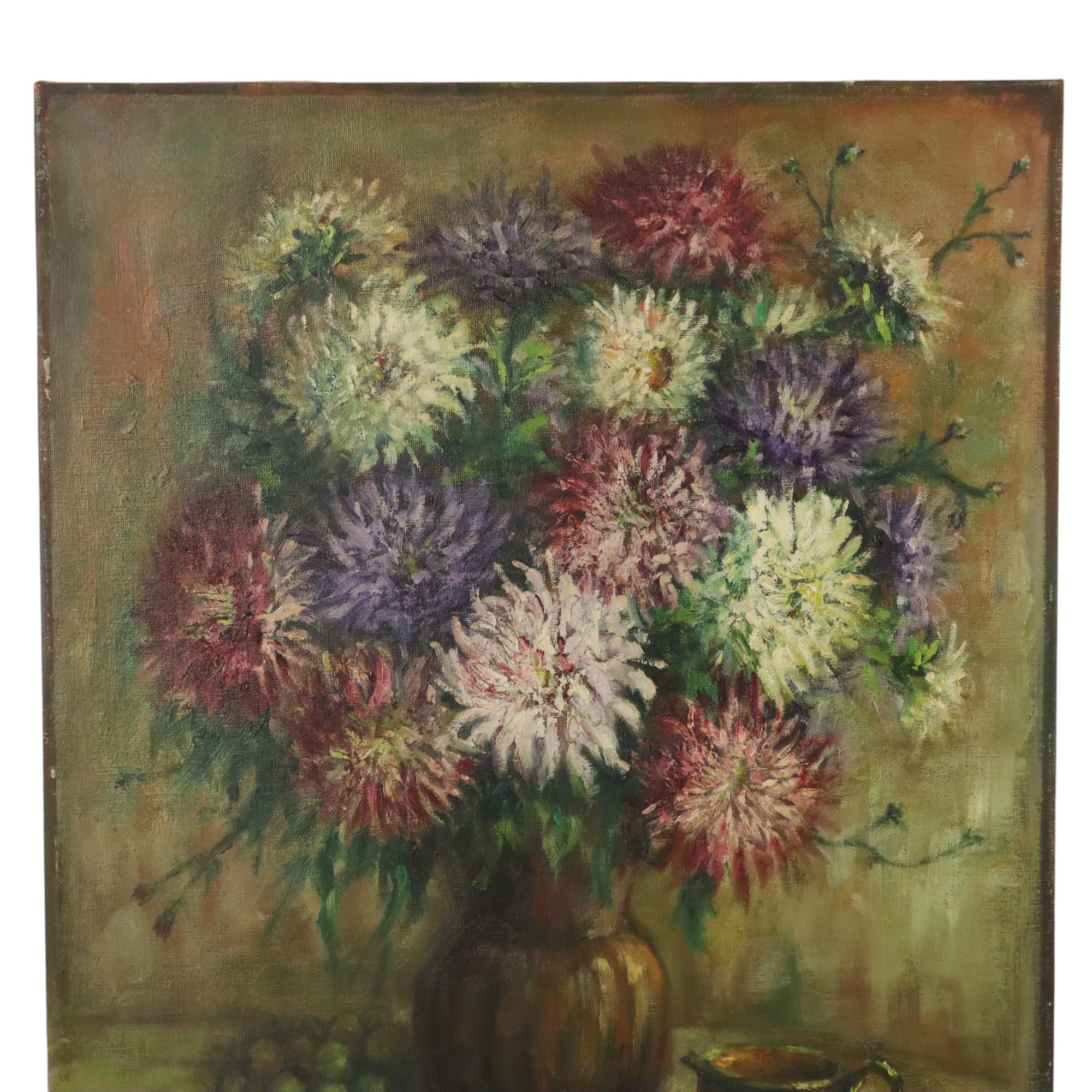Großes Blumenstillleben, Gemälde Dahlien, signiert M. Vierstraete (Art nouveau) im Angebot