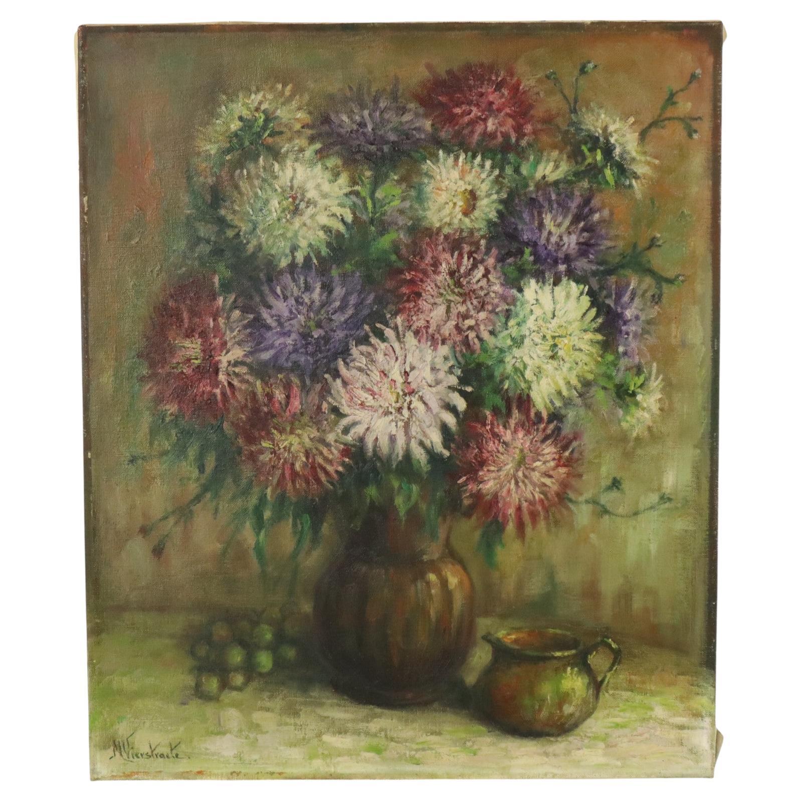 Large Flower Still Life Painting Dahlias Signed M. Vierstraete