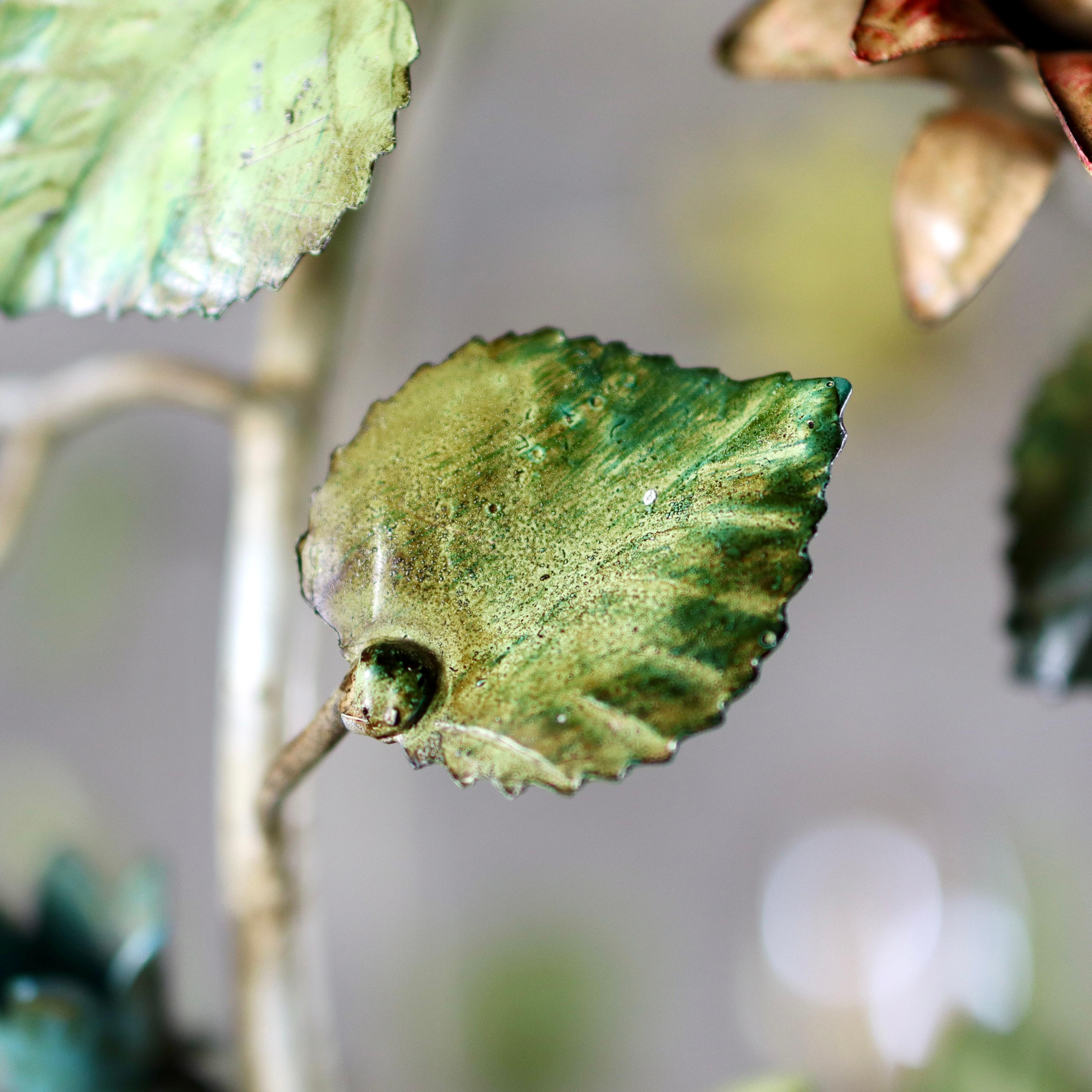 Large flowers and leaves toleware chandelier from the 1940s, Italy 5