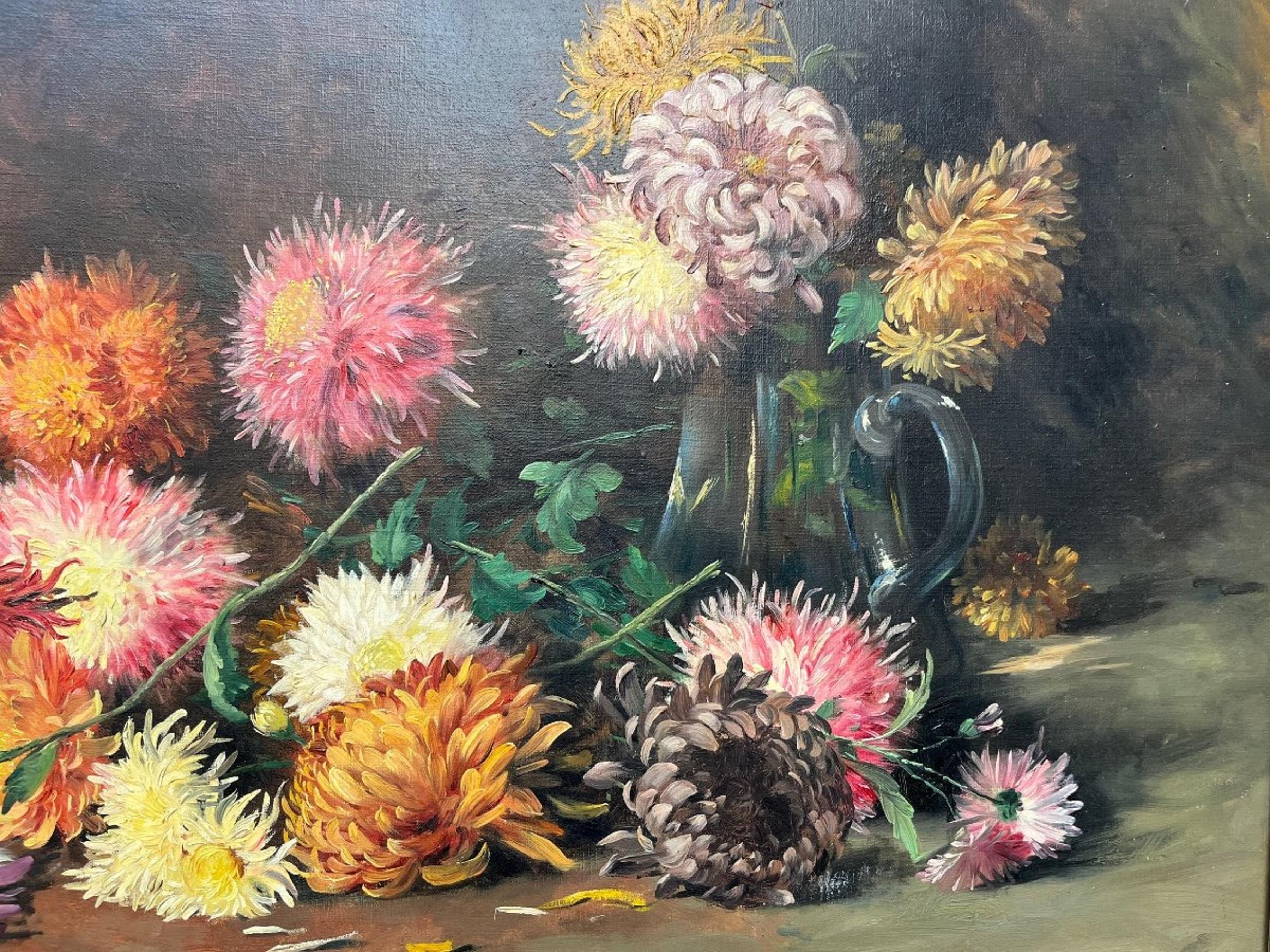 French Large Flowers Painting by Lina Bill For Sale