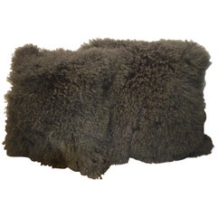Large Fluffy Grey Decorative Pillows Made with a Curly Lamb's Wool Skin