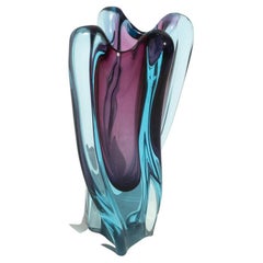 Large Fluid "Sommerso" Vintage Murano Glass Vase, in the Style of Flavio Poli