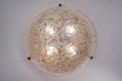 Large Flush Light Satin Brass and Icicle Glass by Hillebrand, 1970s, German