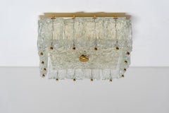 Large Flush Mount Ceiling Light by Barovier and Toso, Iceglass and Brass, 1960s