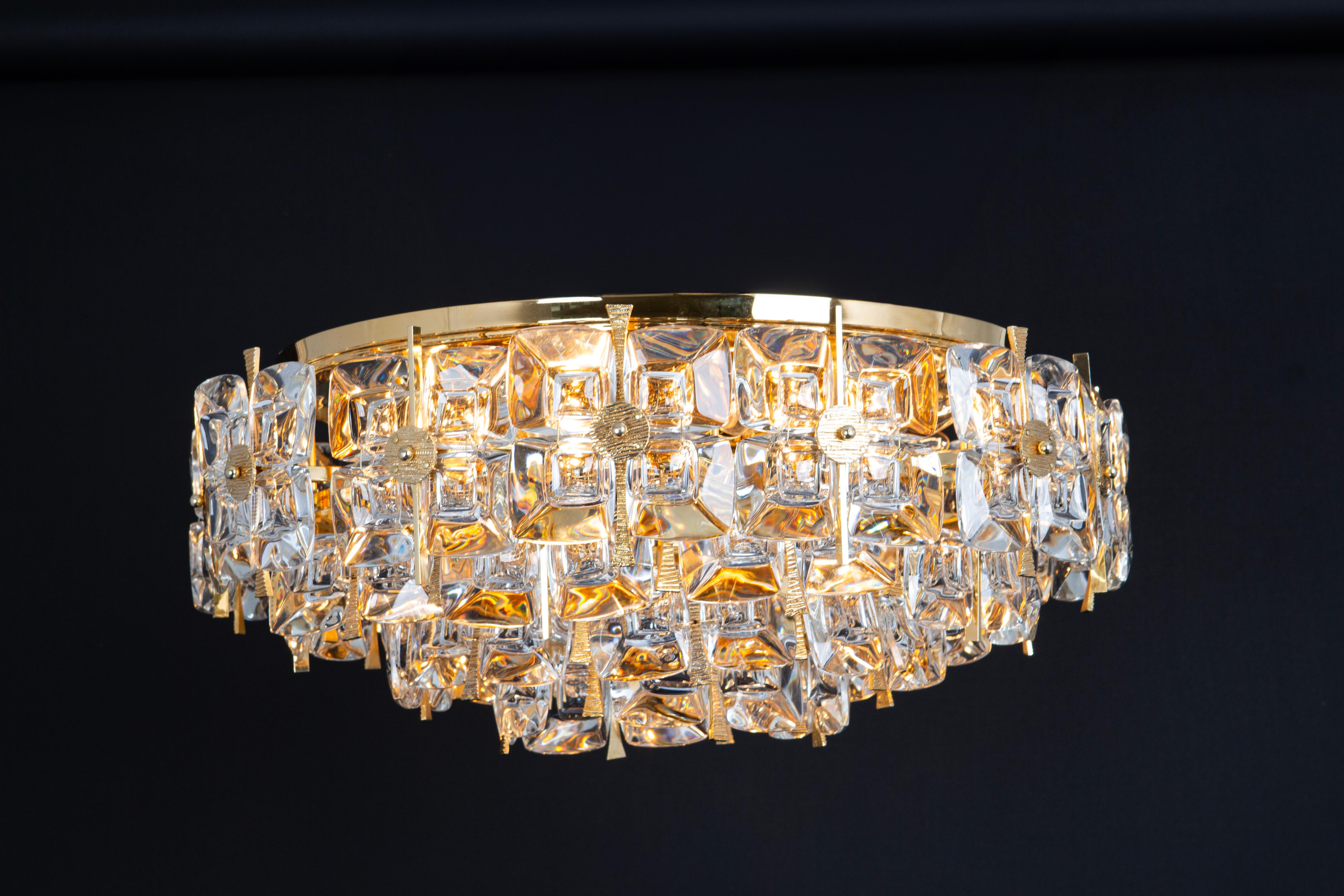 Large Flush Mount Chandelier, Sciolari Style by Palwa, Germany, 70s For Sale 7