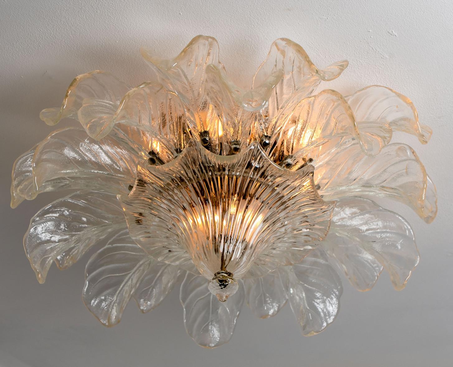 Large Flush Mount Clear Murano Glass by Barovier & Toso, Italy, 1960 2