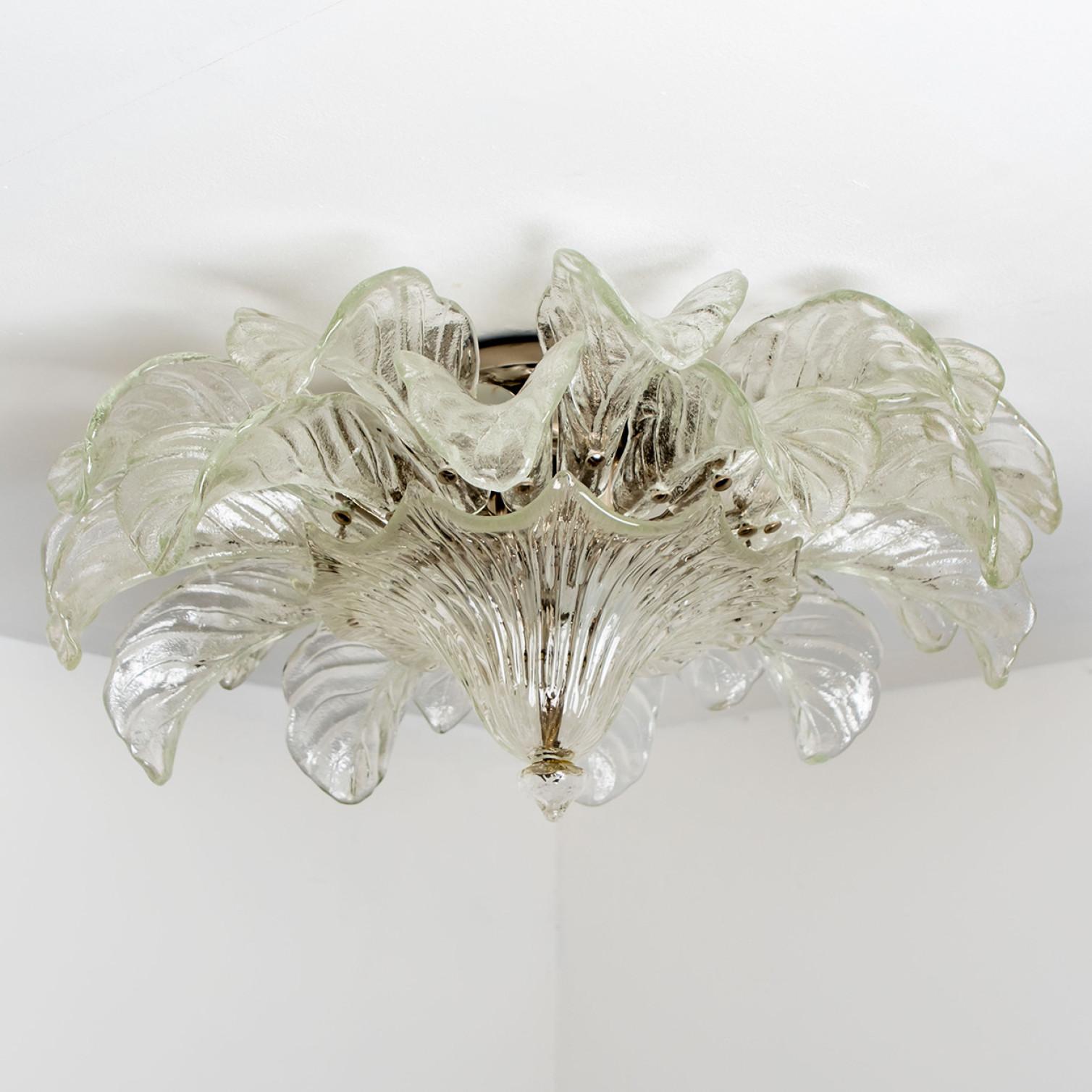 Mid-Century Modern Large Flush Mount Clear Murano Glass by Barovier & Toso, Italy, 1960