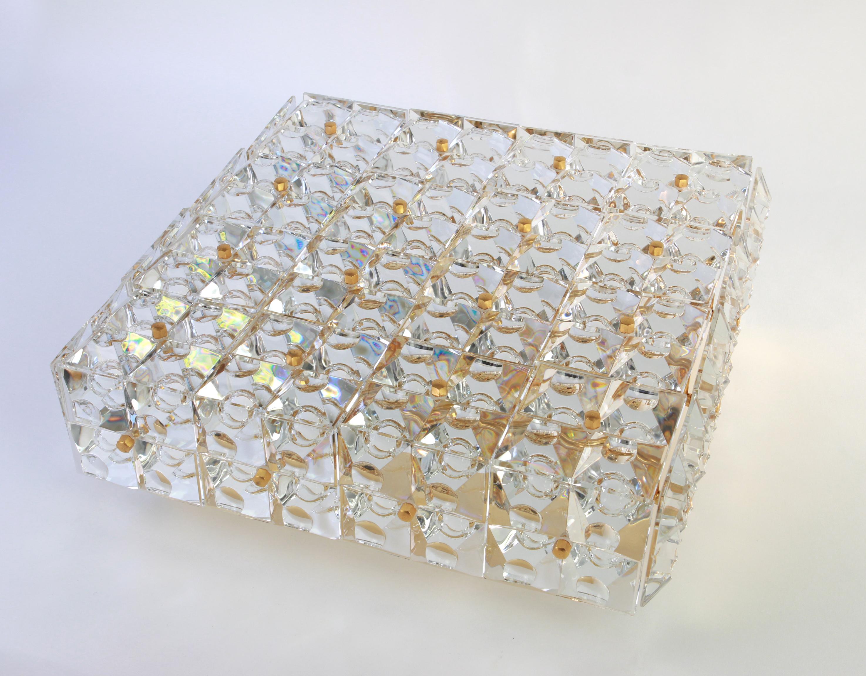 Large Flush Mount Faceted Crystal Light Fixture by Kinkeldey, Germany, 1970s For Sale 7