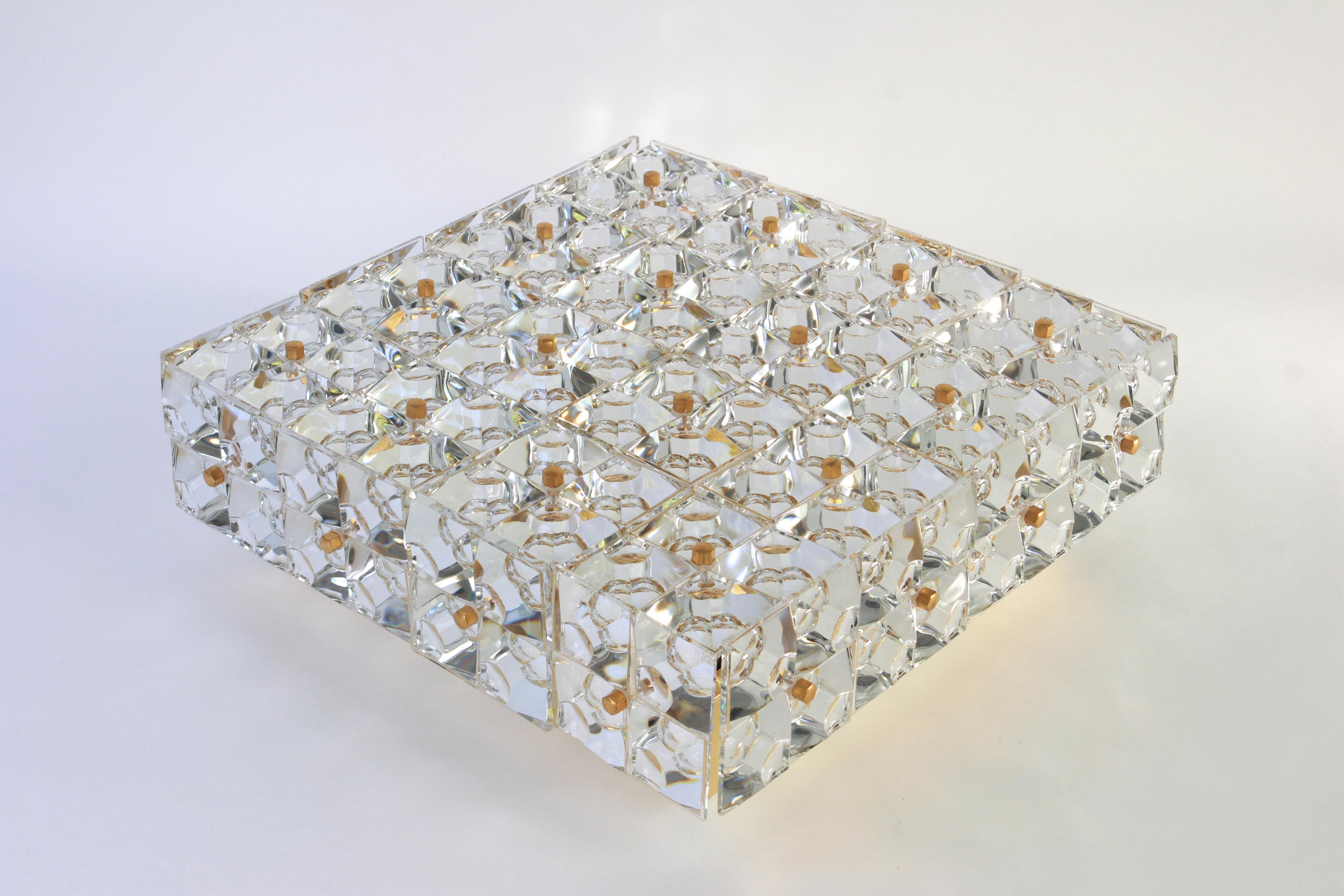 Large Flushmount Faceted Crystal Light Fixture by Kinkeldey, Germany, 1970s For Sale 8