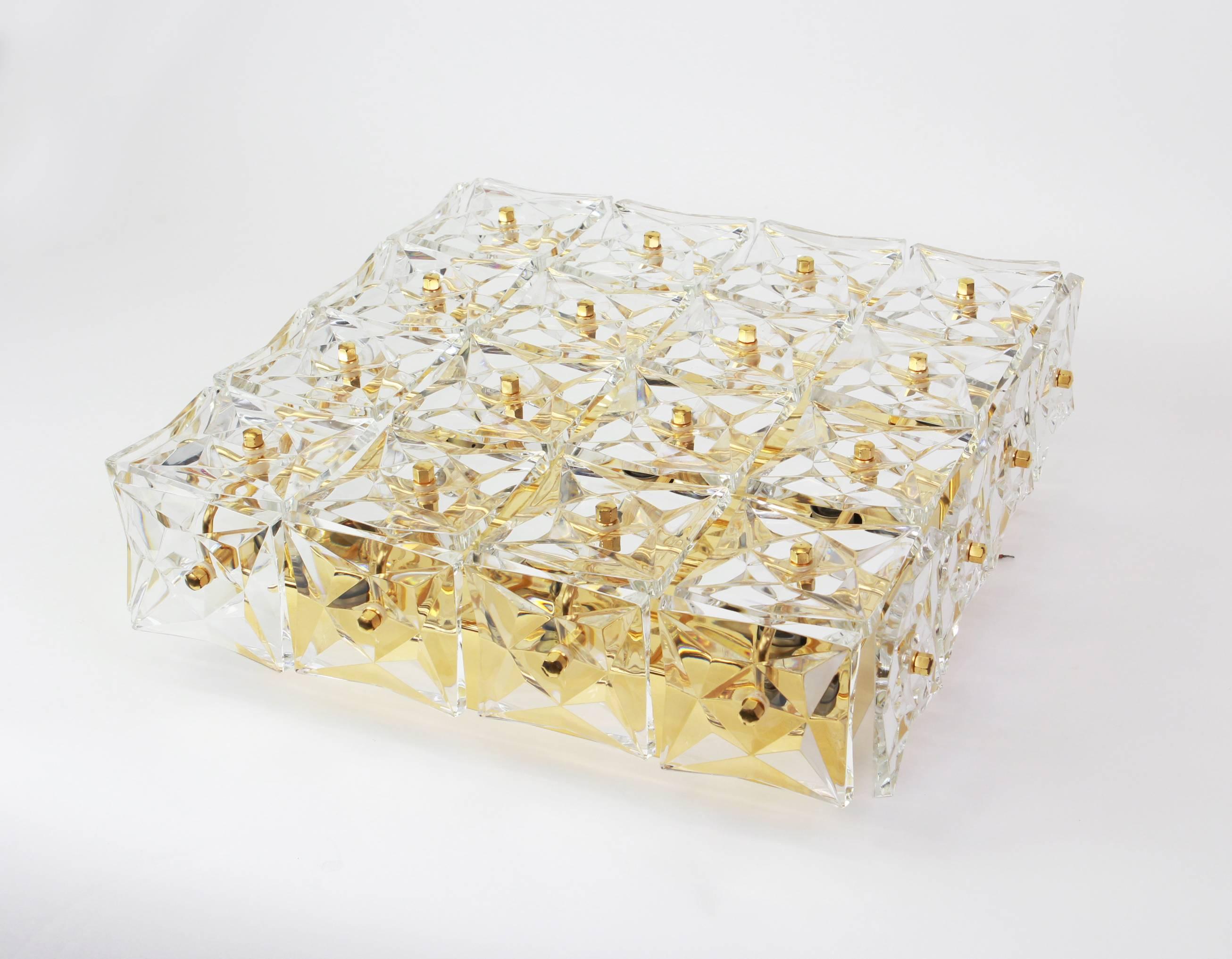 Mid-Century Modern Large Flush Mount Faceted Crystal Light Fixture by Kinkeldey, Germany, 1970s