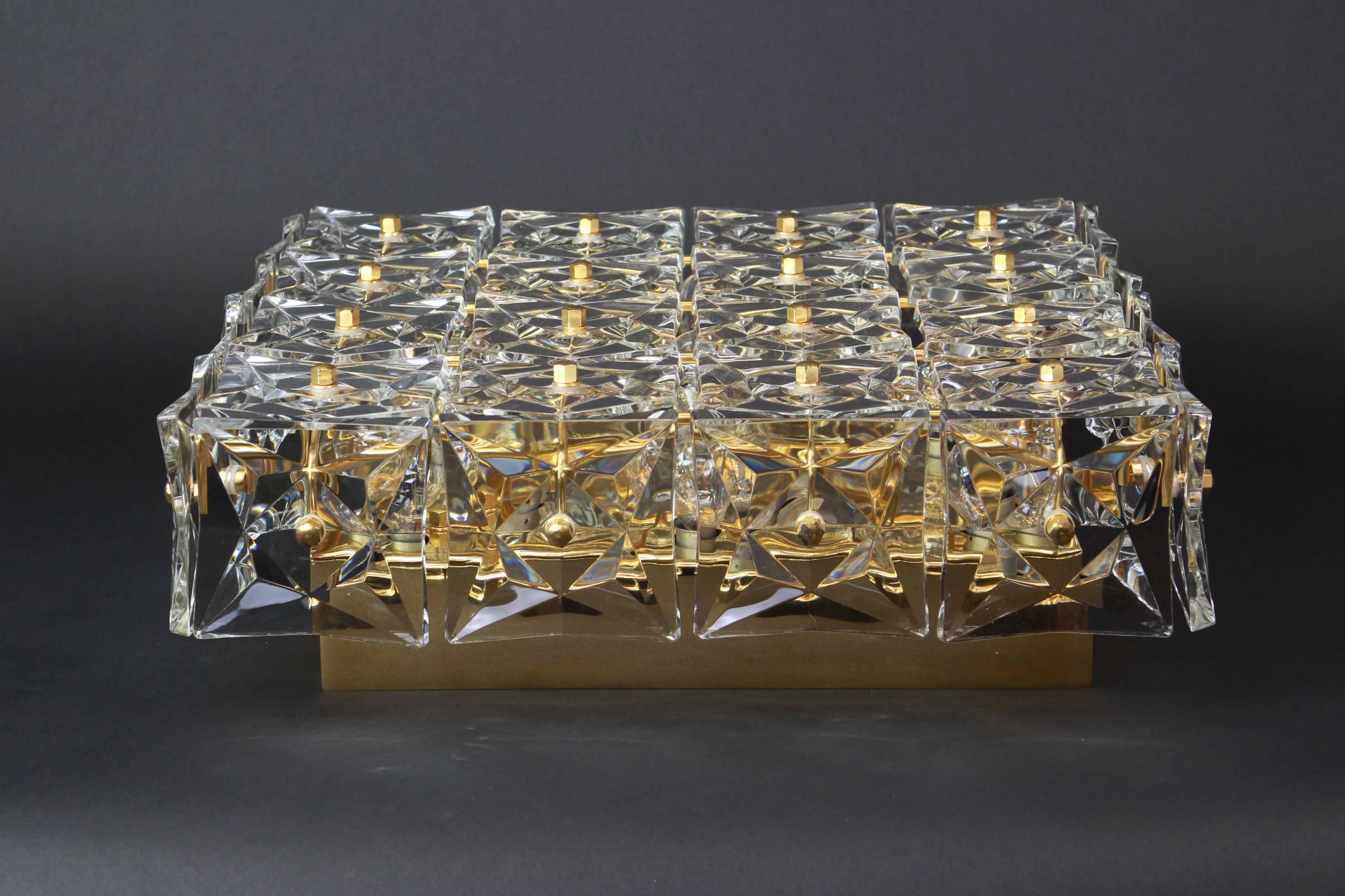 Late 20th Century Large Flush Mount Faceted Crystal Light Fixture by Kinkeldey, Germany, 1970s
