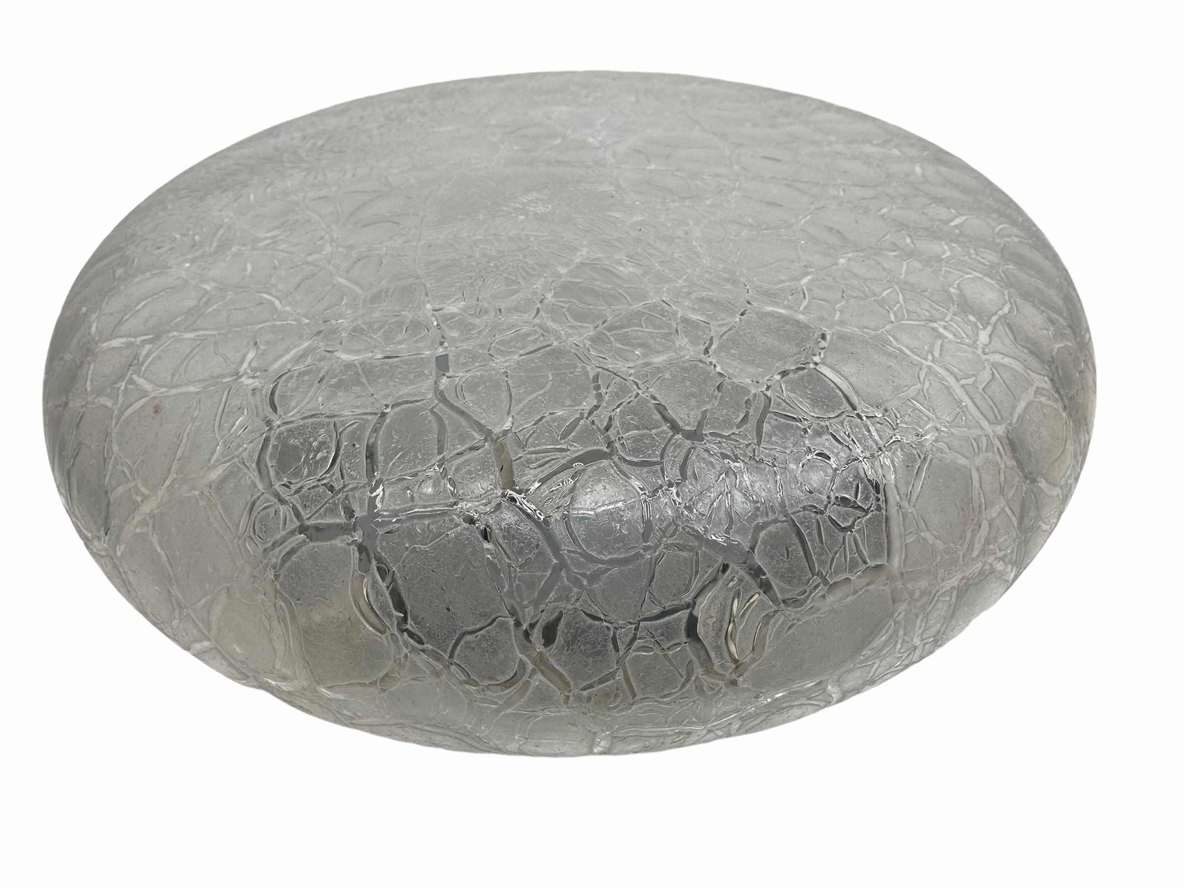 Metal Large Flush Mount frosted Ice Pattern Glass, made by Doria Leuchten Germany For Sale