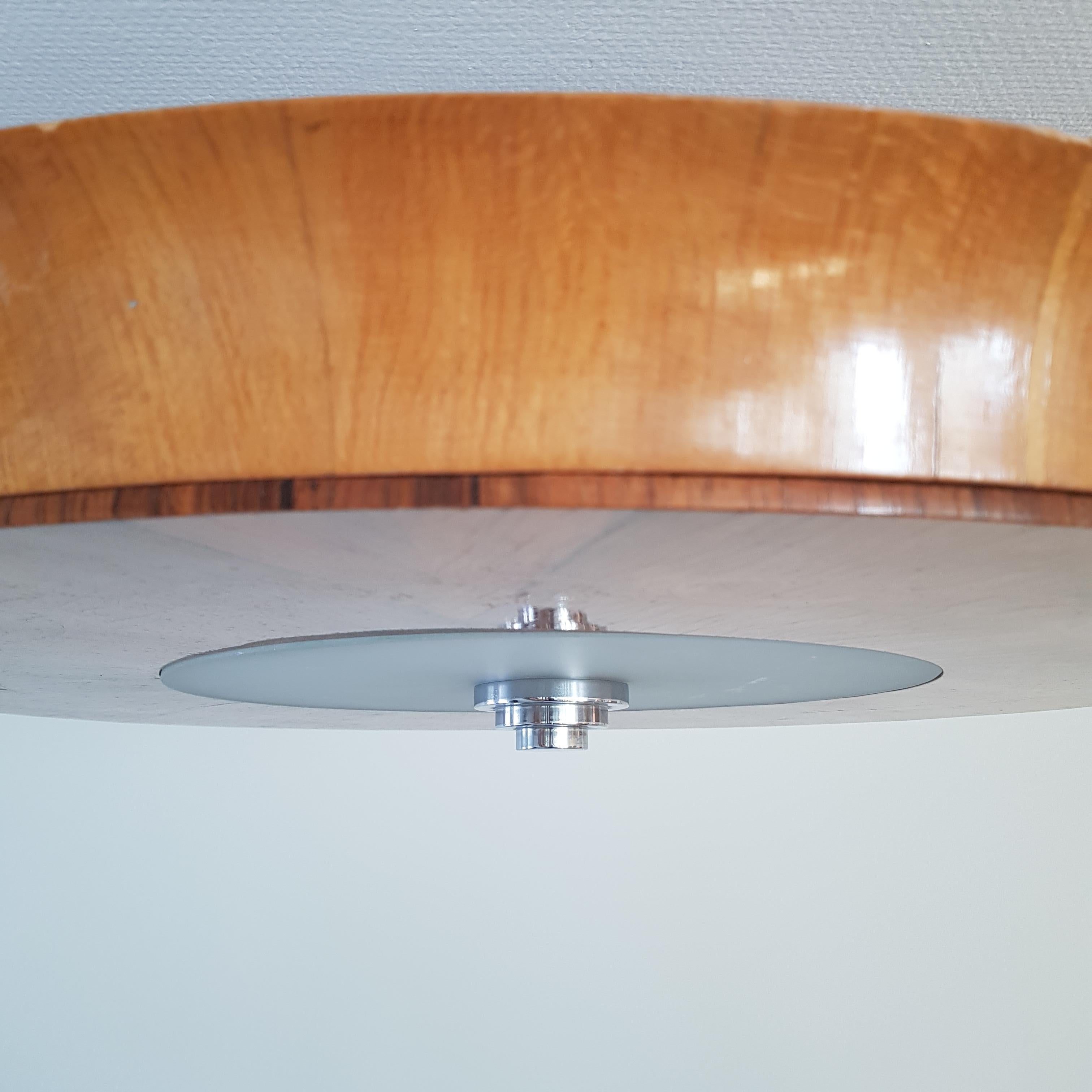 Mid-20th Century Large Flush Mount Lamp with Intricatefloral Inlay, Swedish Grace For Sale