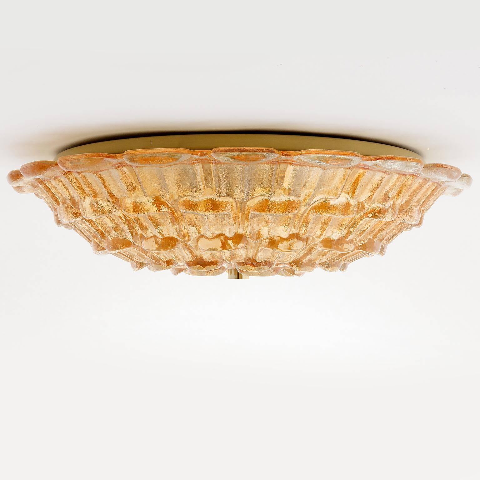 Large Flush Mount Light, Brass and Amber Tone Glass, Germany, 1970s In Good Condition In Hausmannstätten, AT