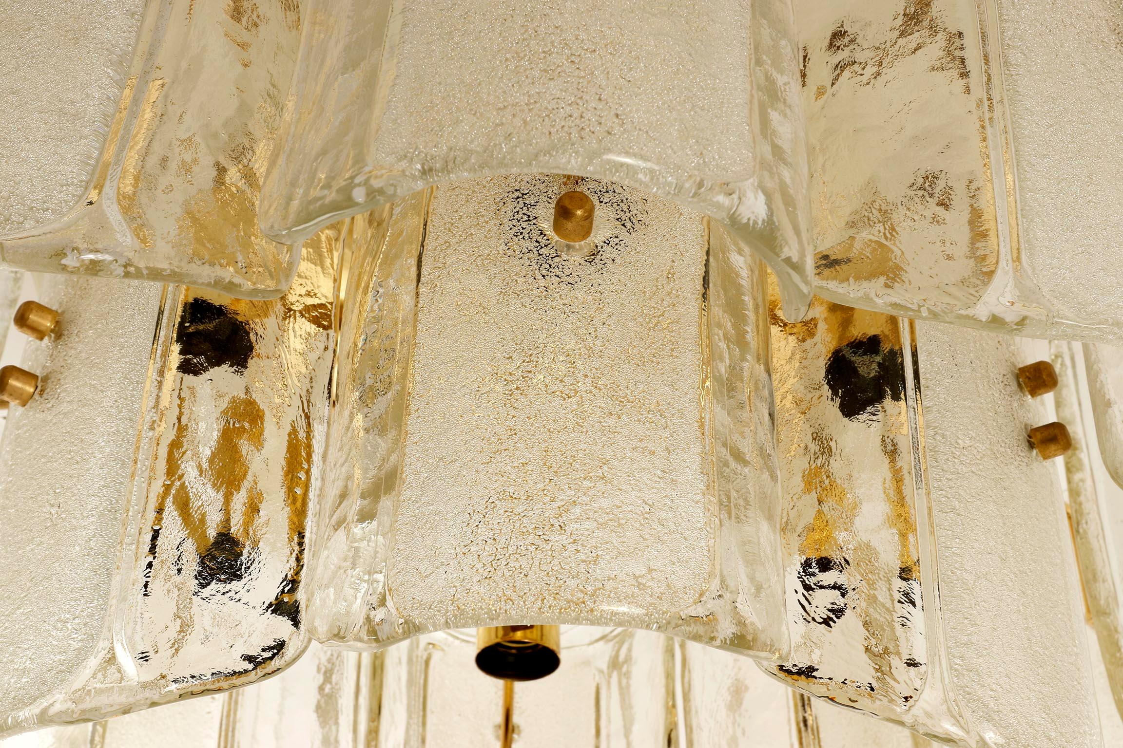 Large Flush Mount Light, Glass Brass, 1970s 2