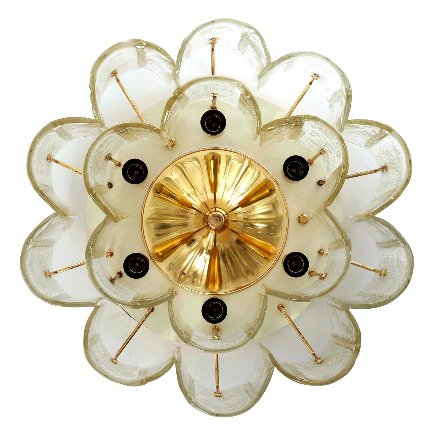 Late 20th Century Large Flush Mount Light, Glass Brass, 1970s