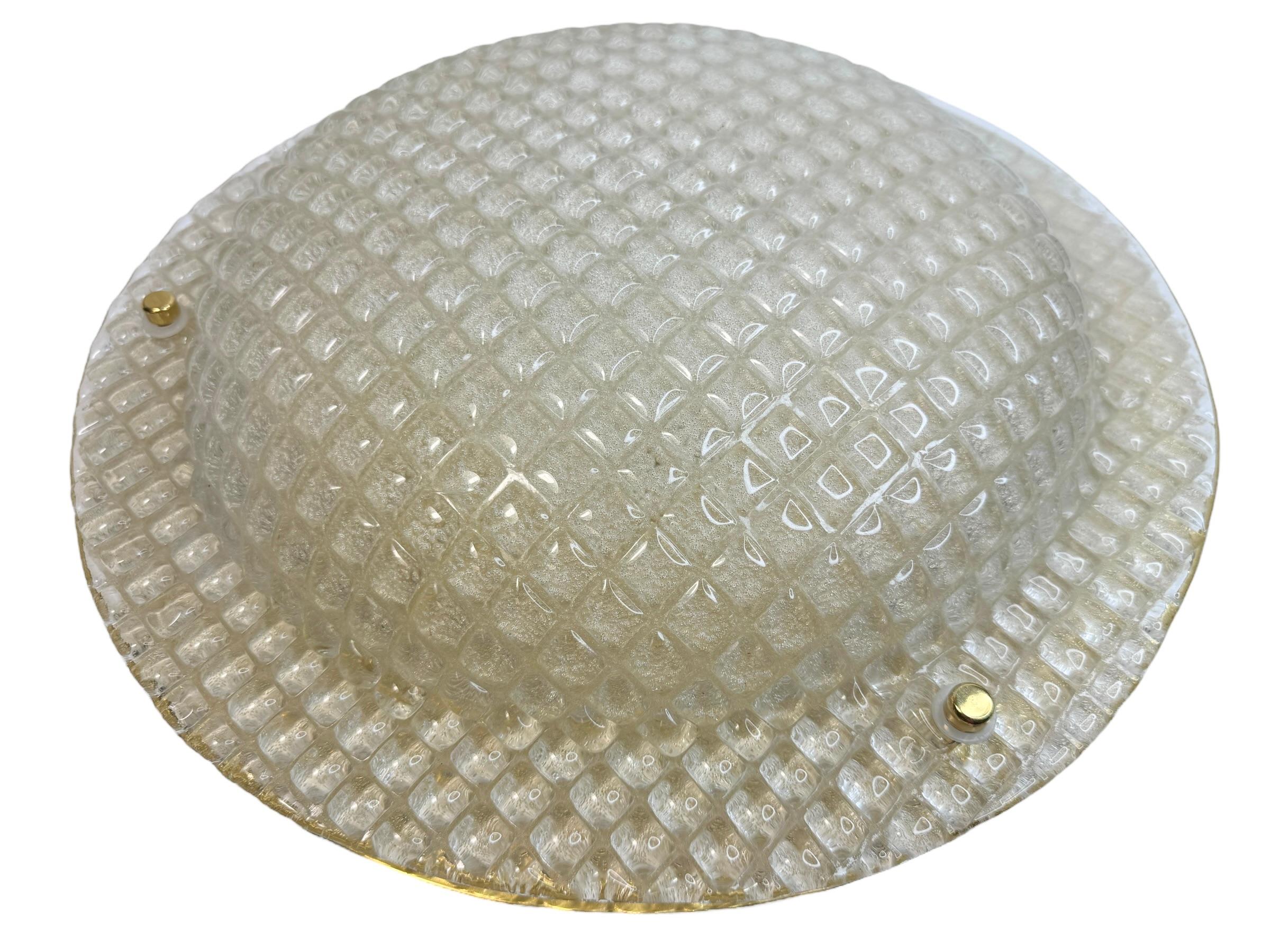 German Large Flush Mount Murano Glass and polished Brass Metal, by Fischer Leuchten For Sale
