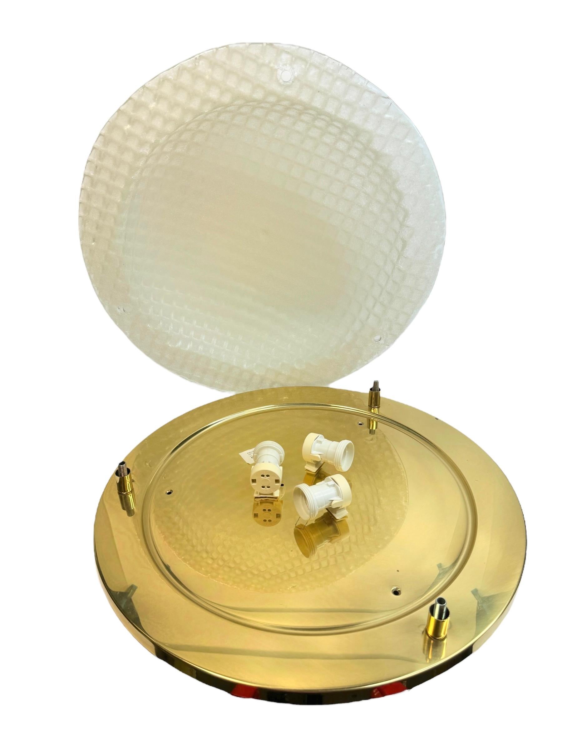 Polished Large Flush Mount Murano Glass and polished Brass Metal, by Fischer Leuchten For Sale
