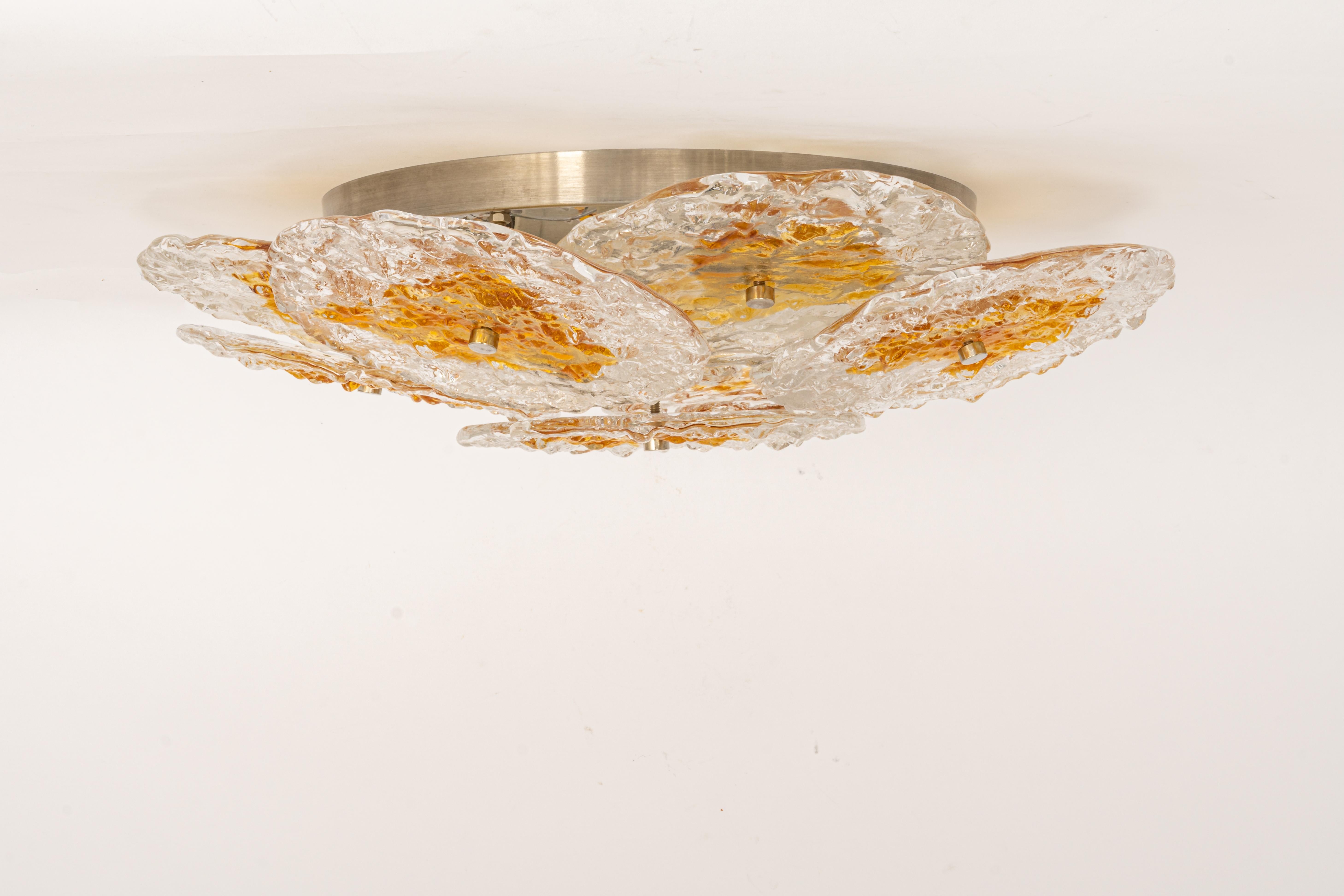 Mid-Century Modern Large Flush Mount Murano Glass Designed by Carlo Nason, Italy, 1970s For Sale