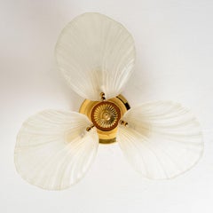 Large Flush Mount with 3 Milkglass Shells, Barovier Style, Italy, 1970's