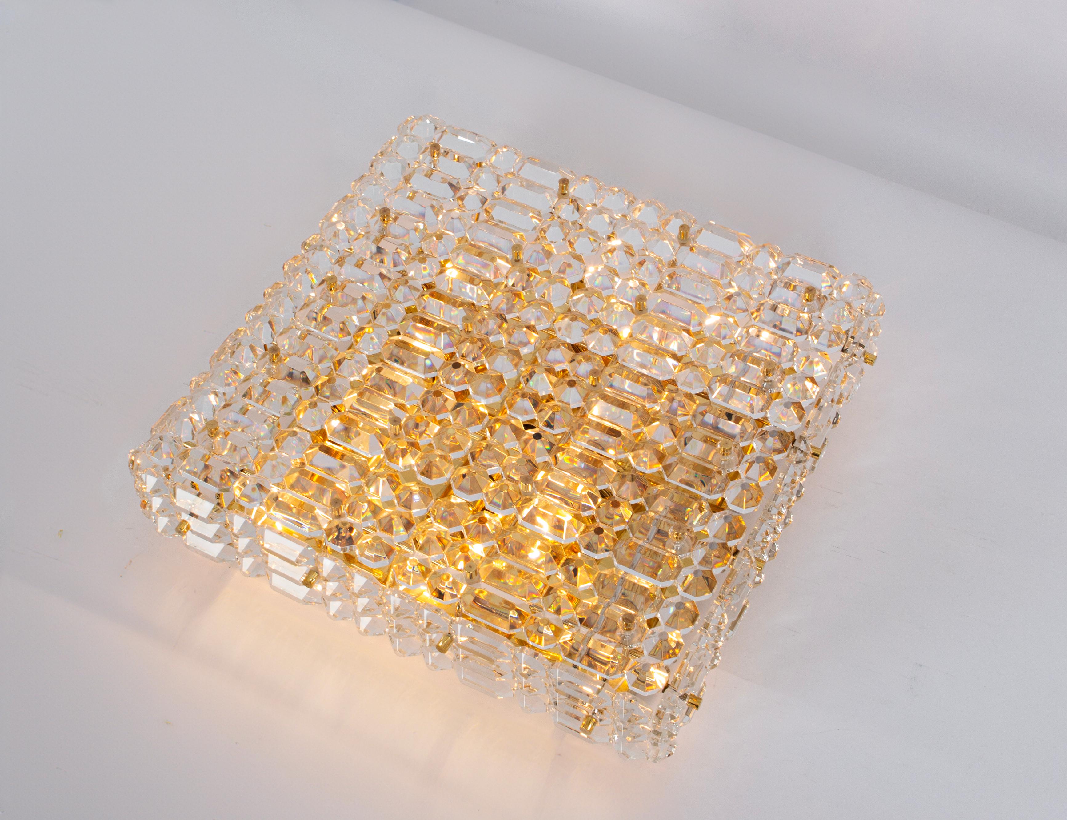 Large Flushmount Faceted Crystal Light Fixture by Kinkeldey , Germany, 1960s For Sale 4