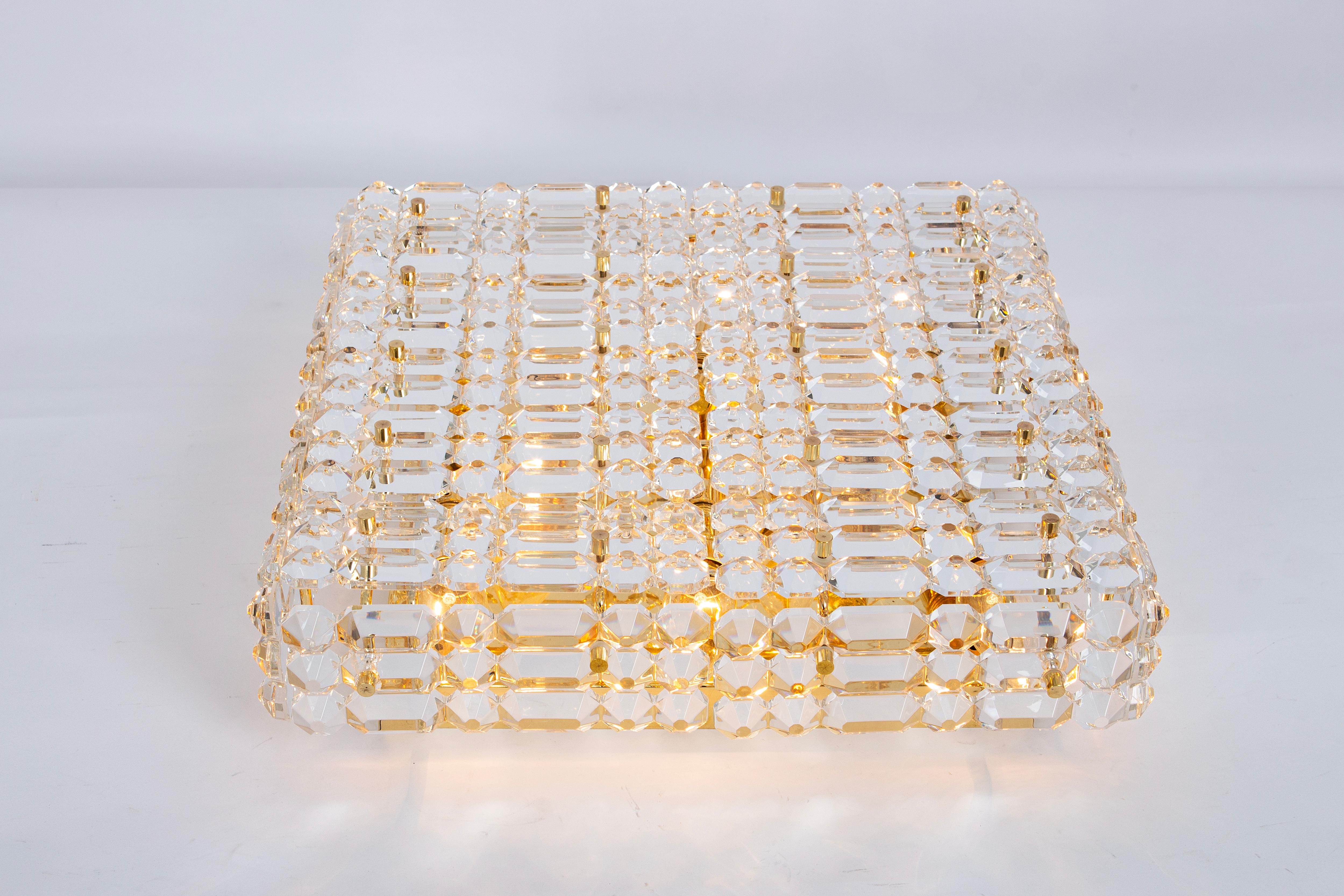 Mid-Century Modern Large Flushmount Faceted Crystal Light Fixture by Kinkeldey , Germany, 1960s For Sale