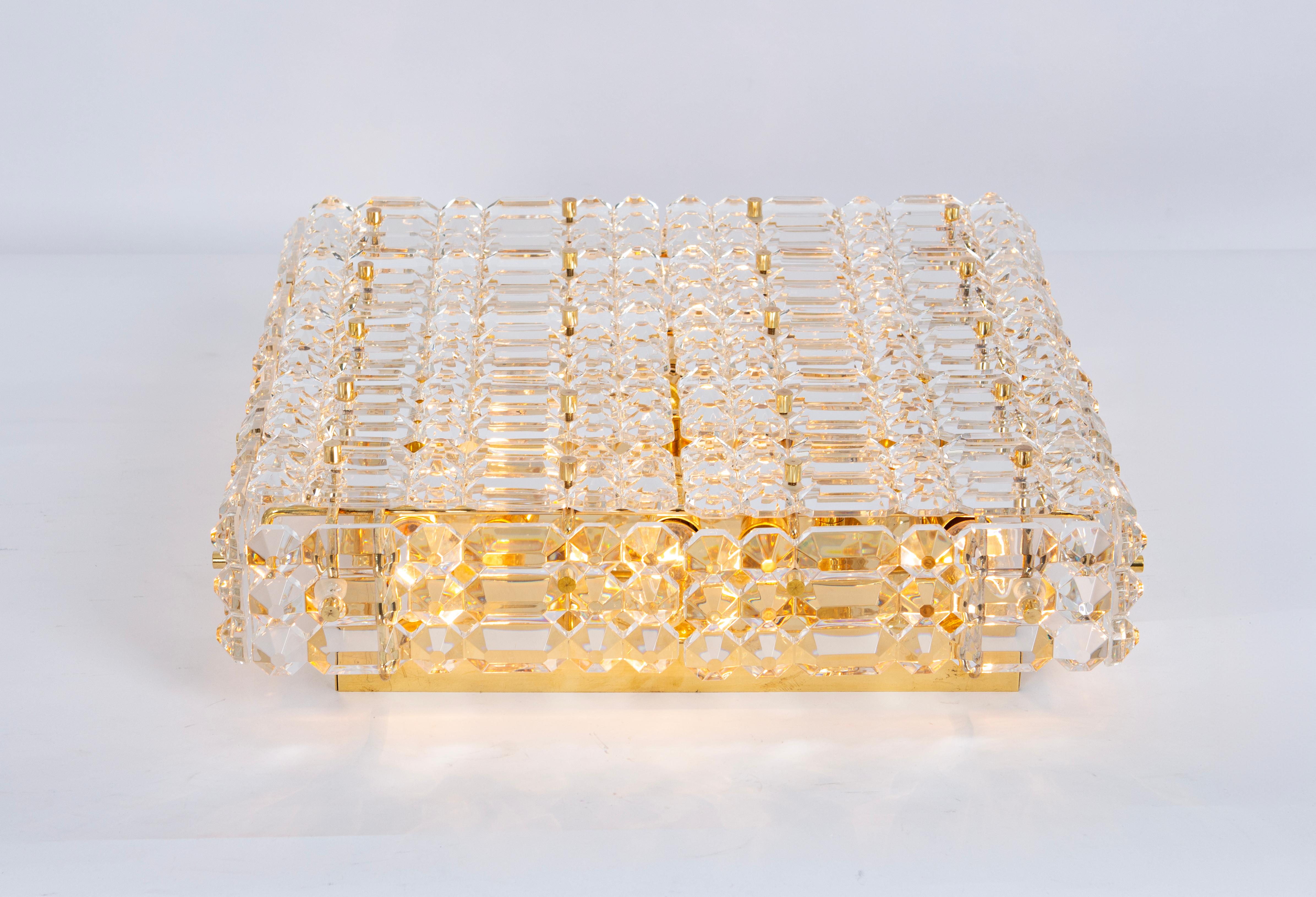 Large Flushmount Faceted Crystal Light Fixture by Kinkeldey , Germany, 1960s In Good Condition For Sale In Aachen, NRW