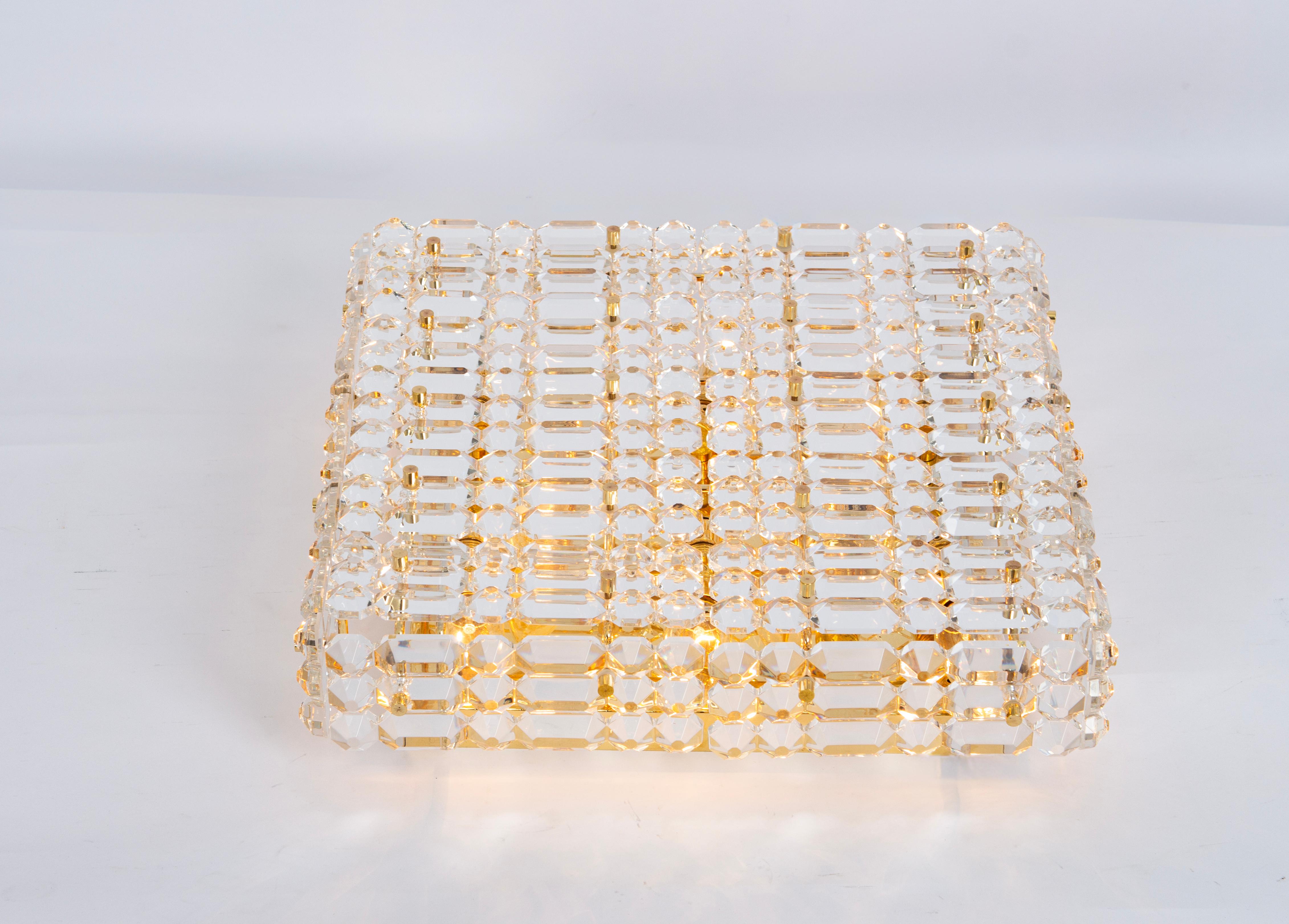 Mid-20th Century Large Flushmount Faceted Crystal Light Fixture by Kinkeldey , Germany, 1960s For Sale