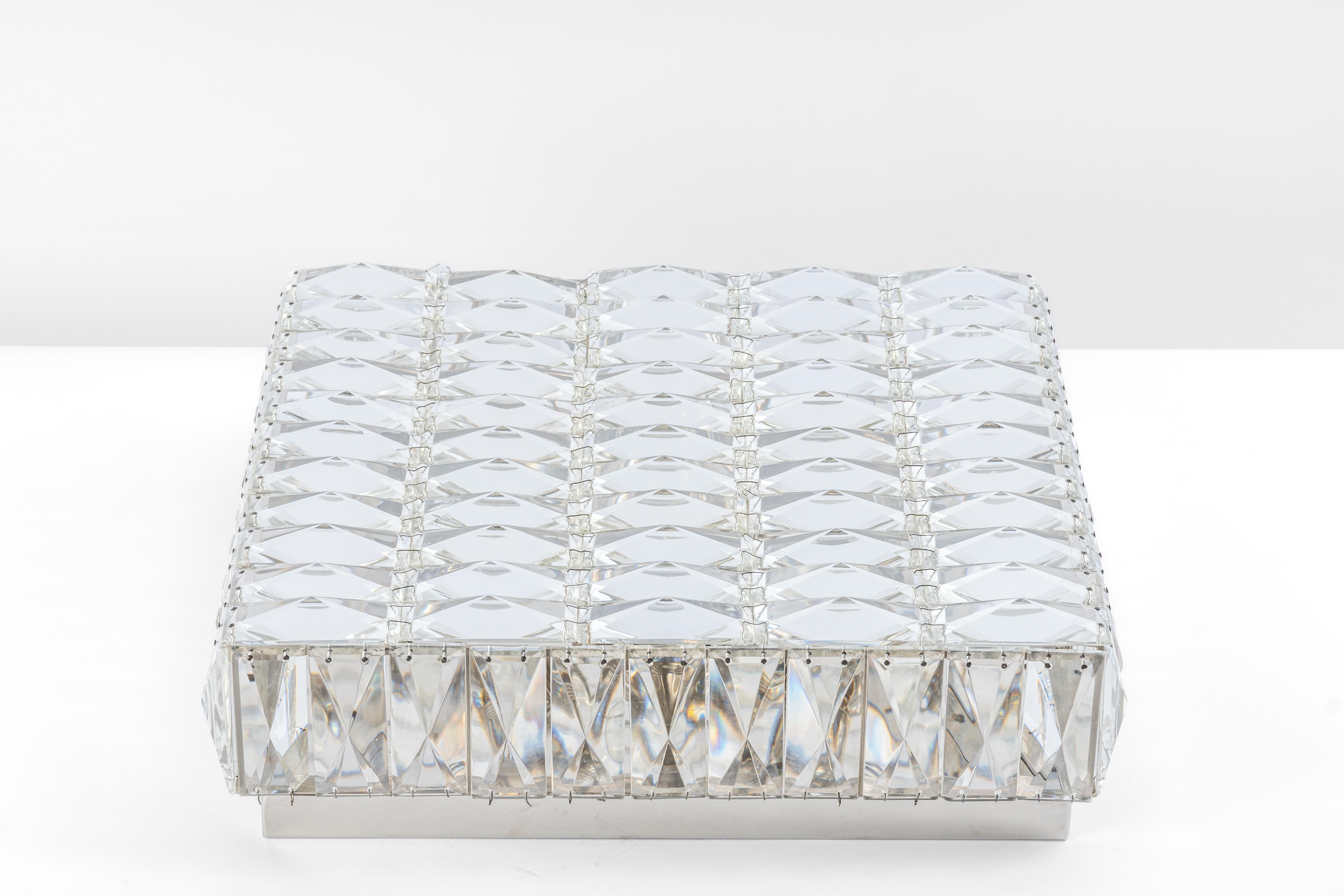 Metal Large Flushmount Faceted Crystal Light Fixture by Kinkeldey , Germany, 1960s For Sale