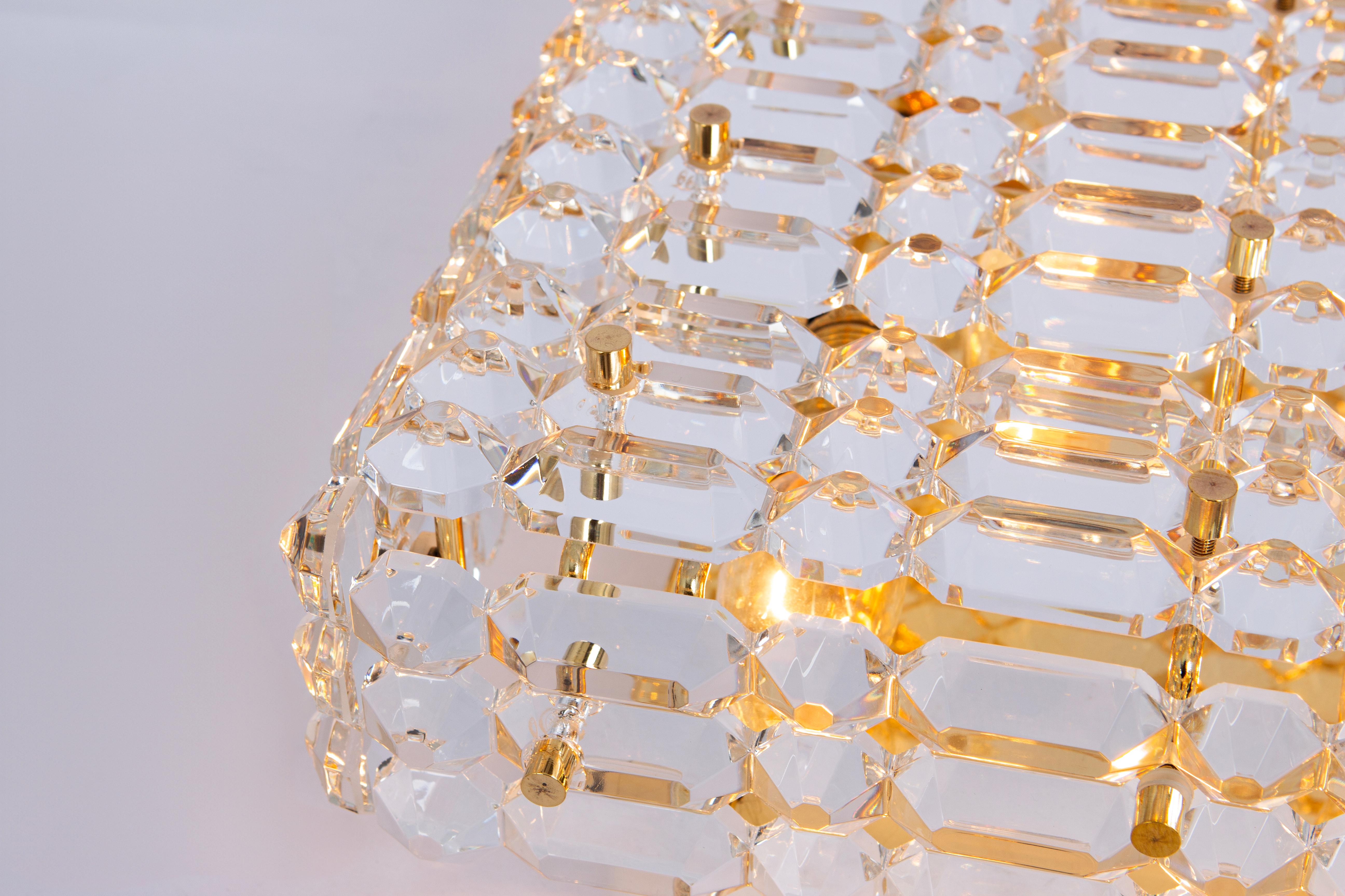 Metal Large Flushmount Faceted Crystal Light Fixture by Kinkeldey , Germany, 1960s For Sale