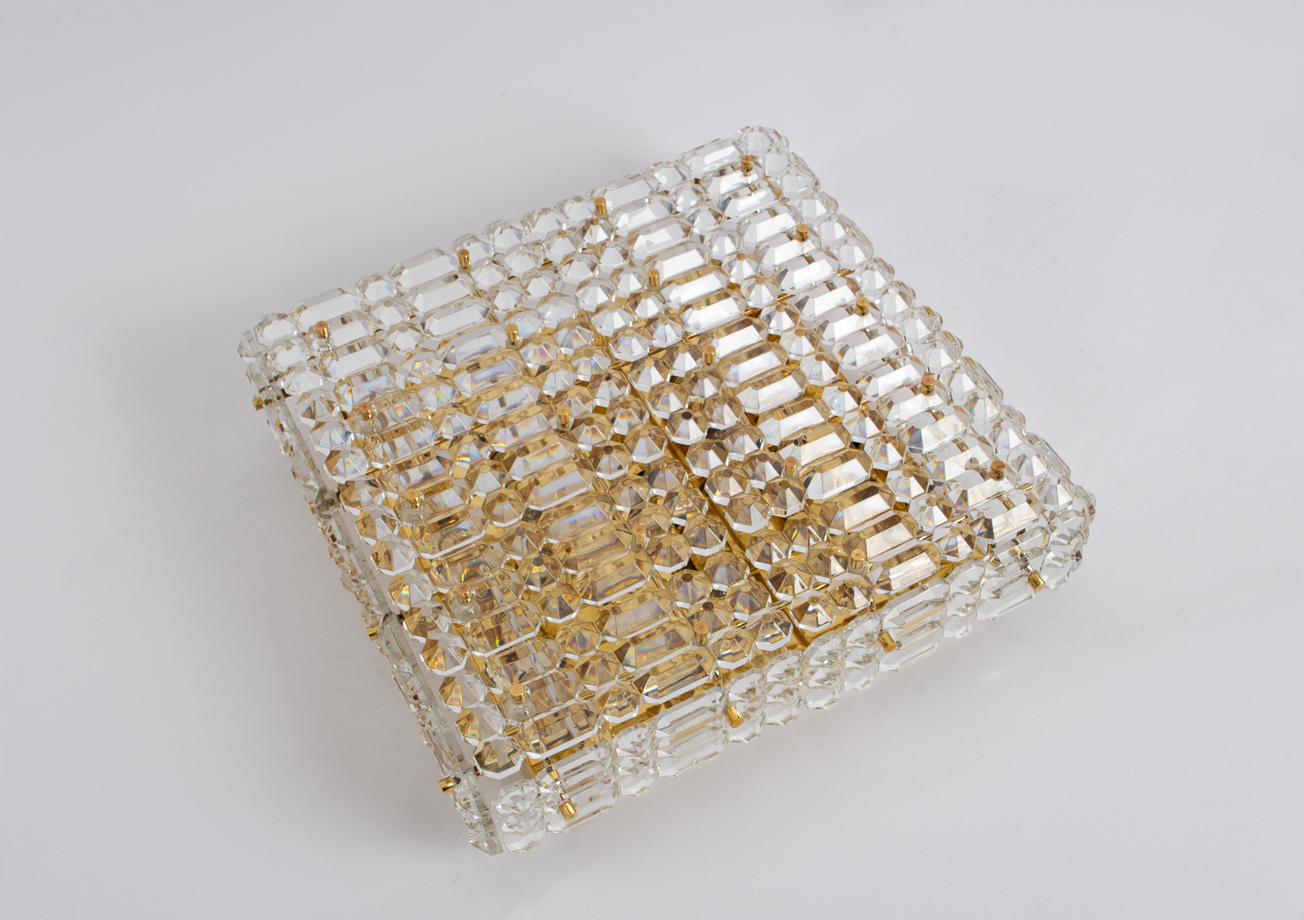 Large Flushmount Faceted Crystal Light Fixture by Kinkeldey , Germany, 1960s For Sale 2