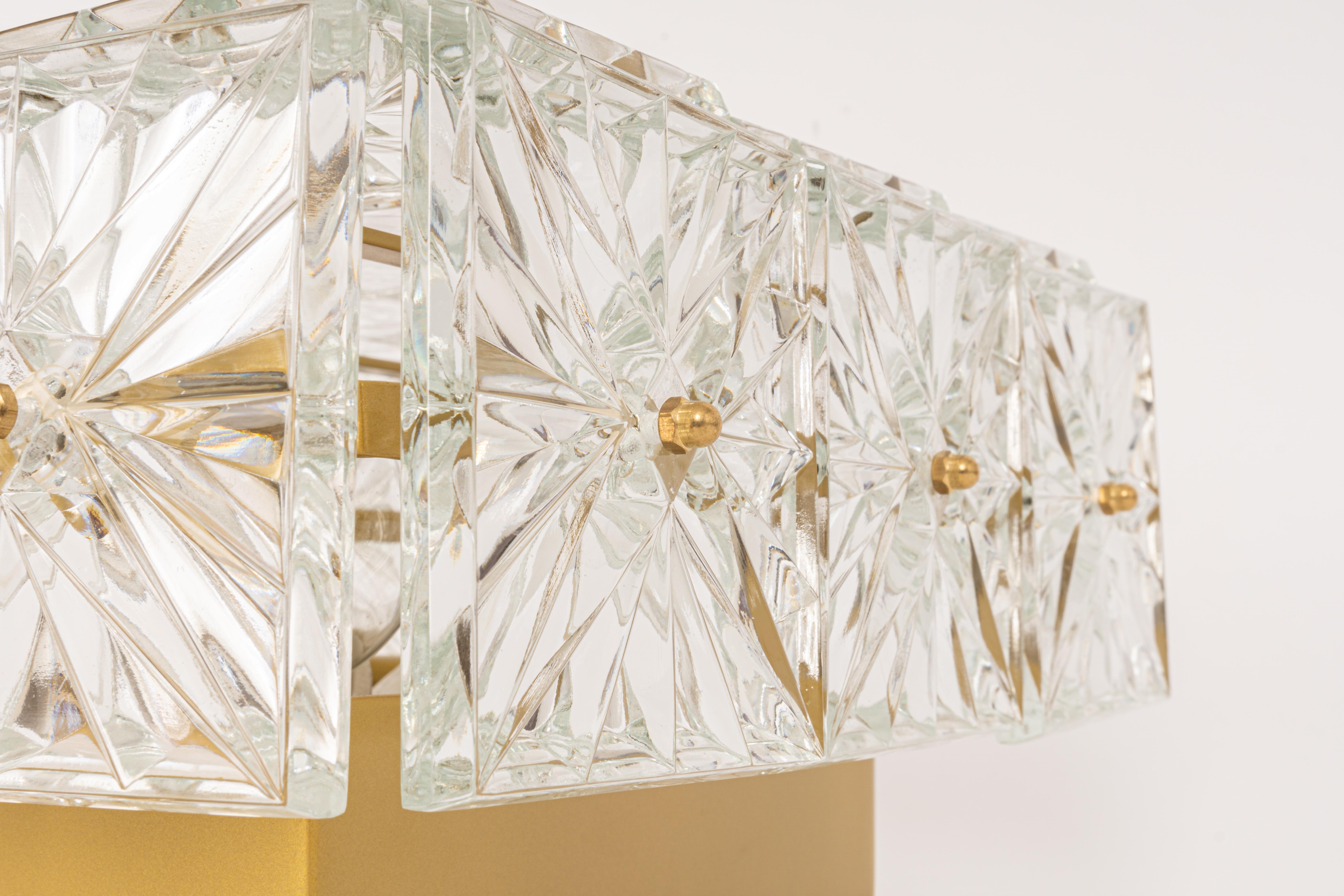 Mid-Century Modern Large Flushmount Faceted Crystal Light Fixture by Kinkeldey, Germany For Sale