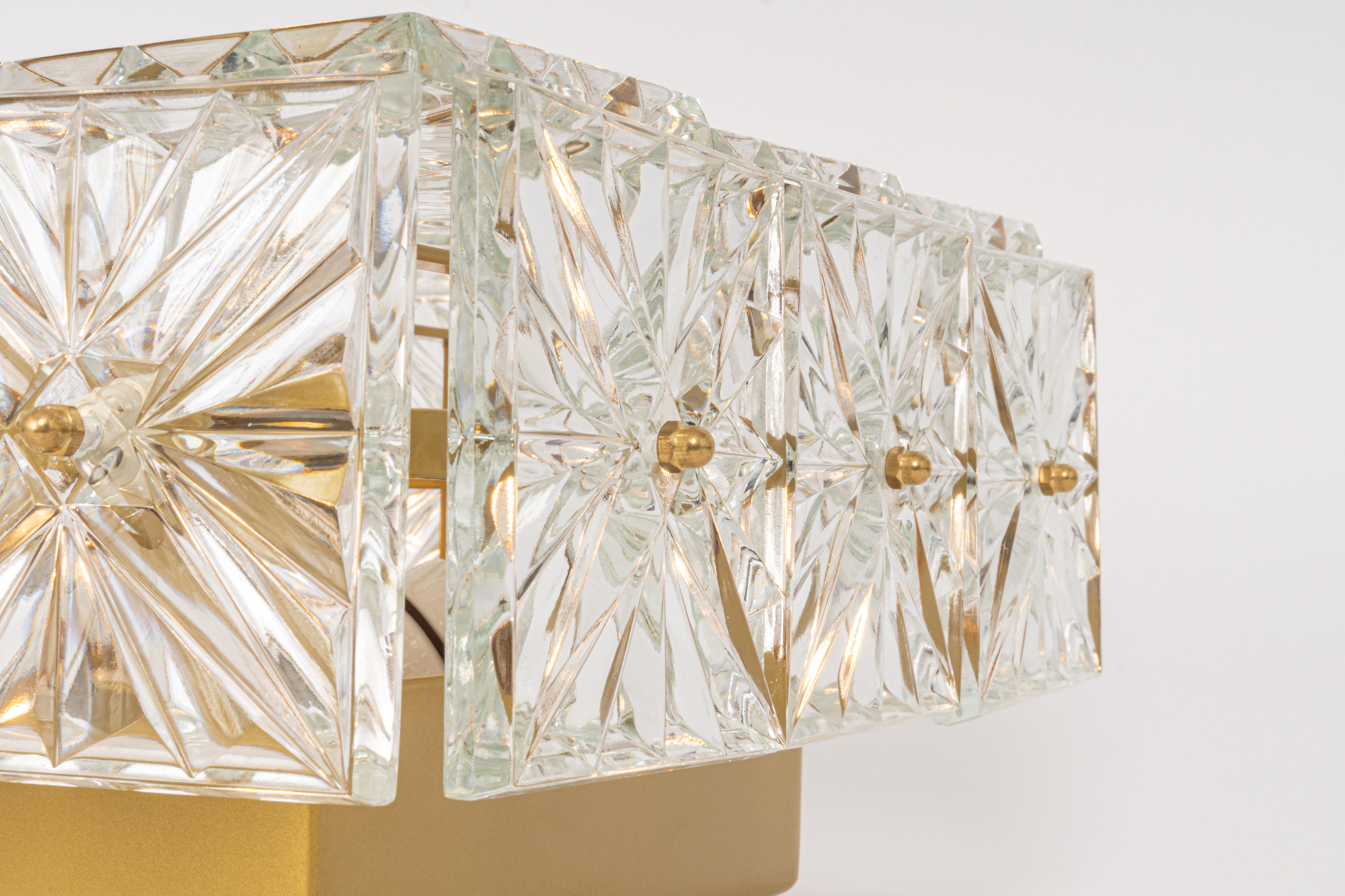Metal Large Flushmount Faceted Crystal Light Fixture by Kinkeldey, Germany For Sale