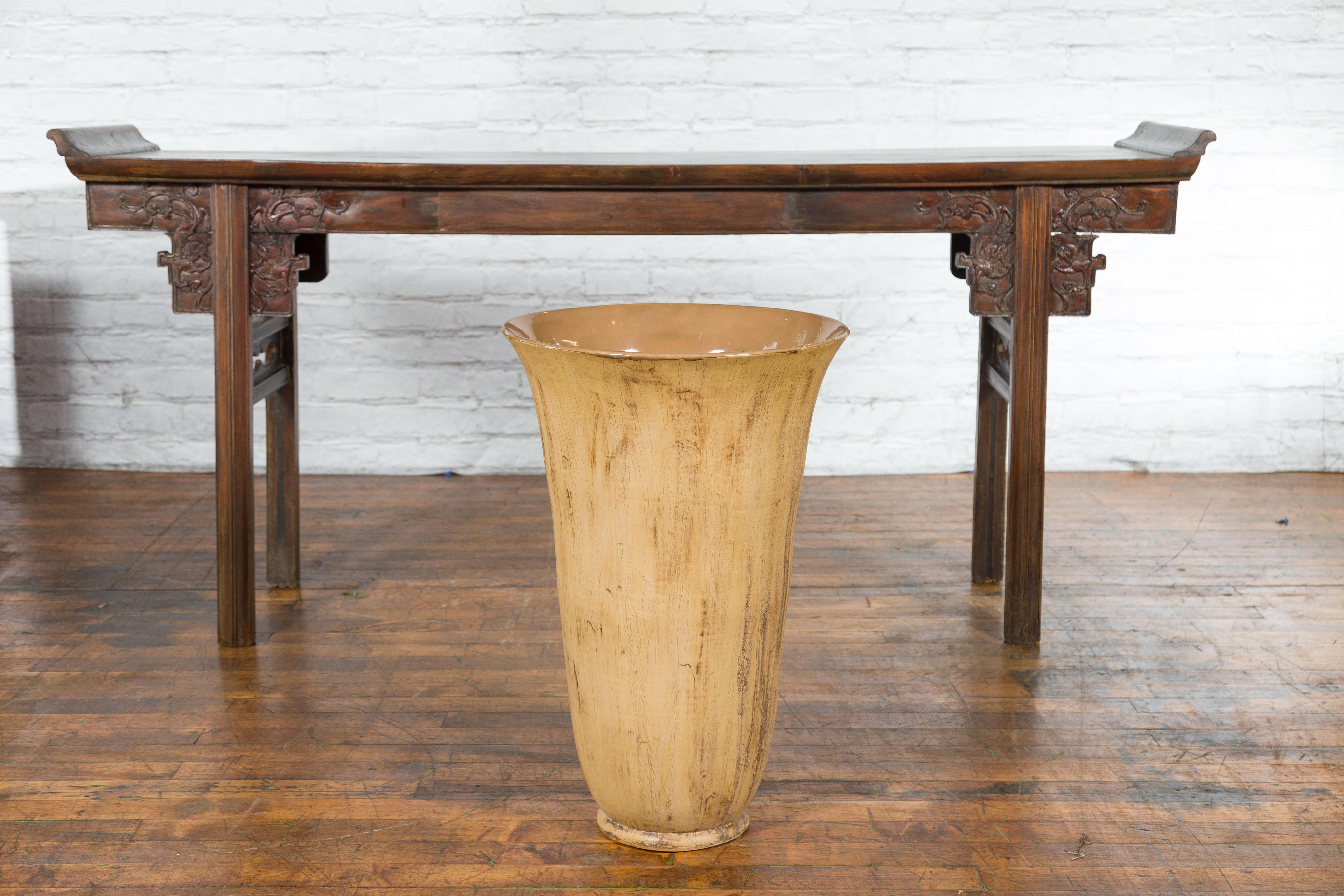 Thai Large Flute Shaped Contemporary Vase with Textured Design For Sale