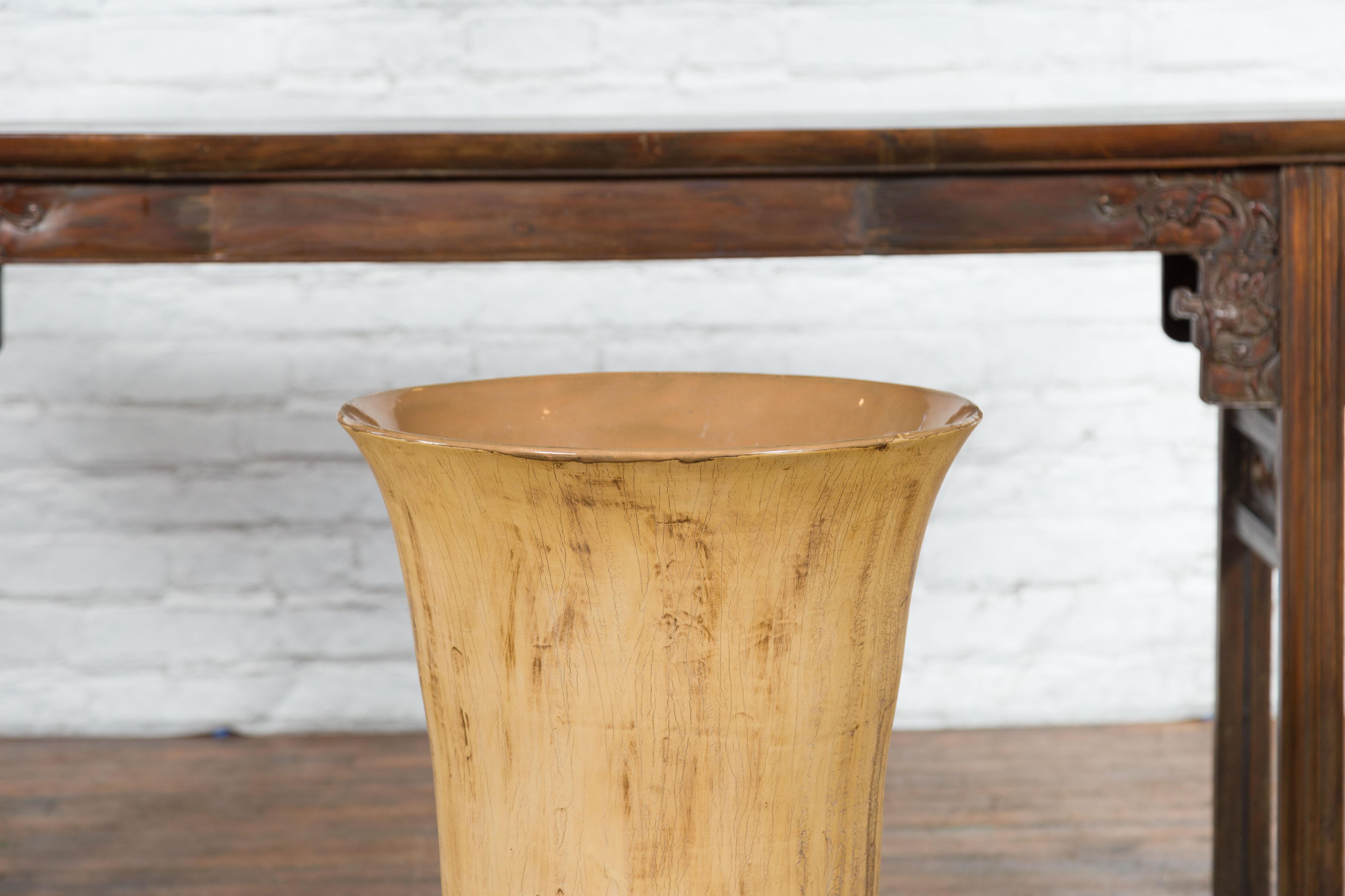 Ceramic Large Flute Shaped Contemporary Vase with Textured Design For Sale