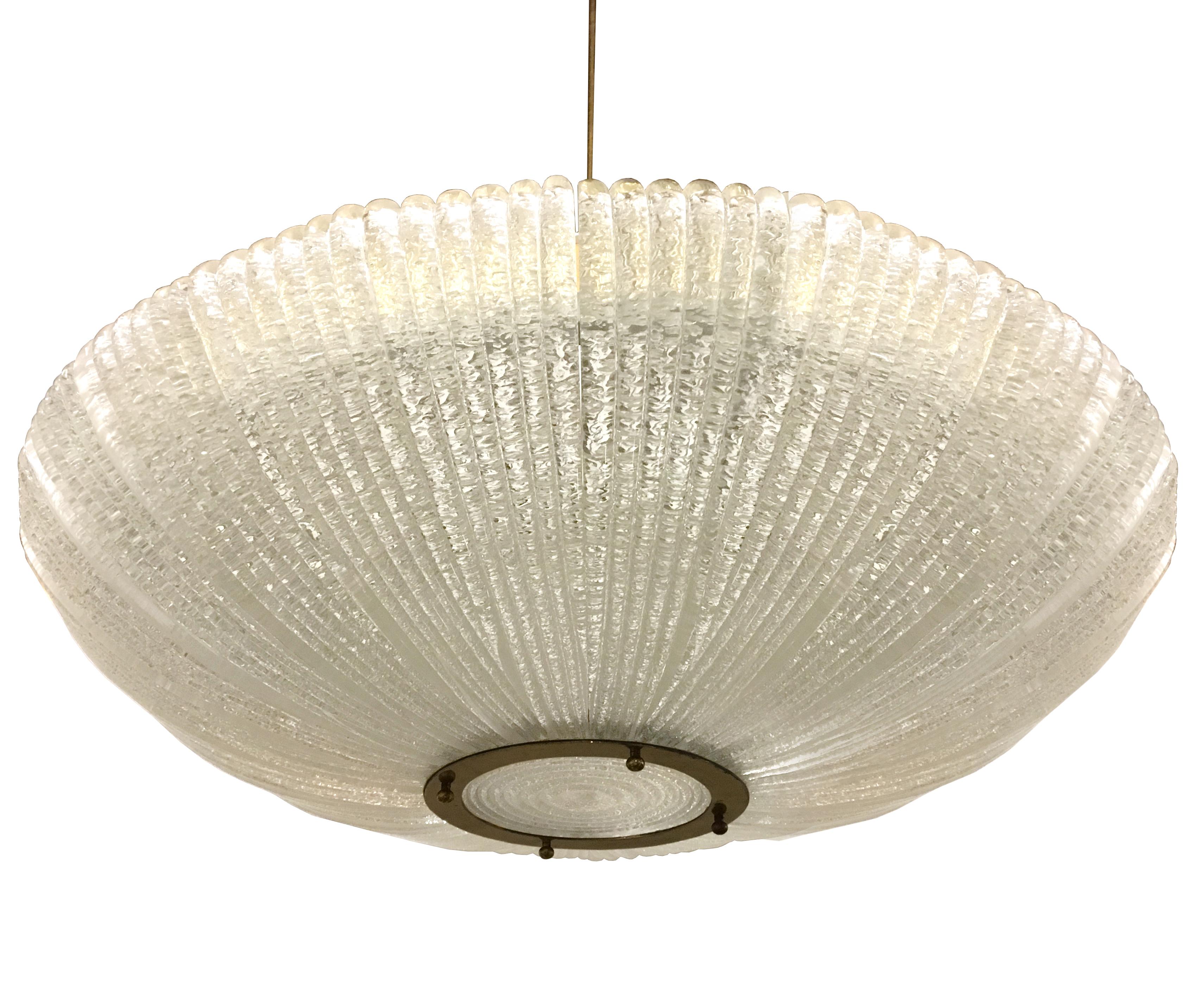 Italian Large Fluted Glass Chandelier by Venini, 1960s For Sale